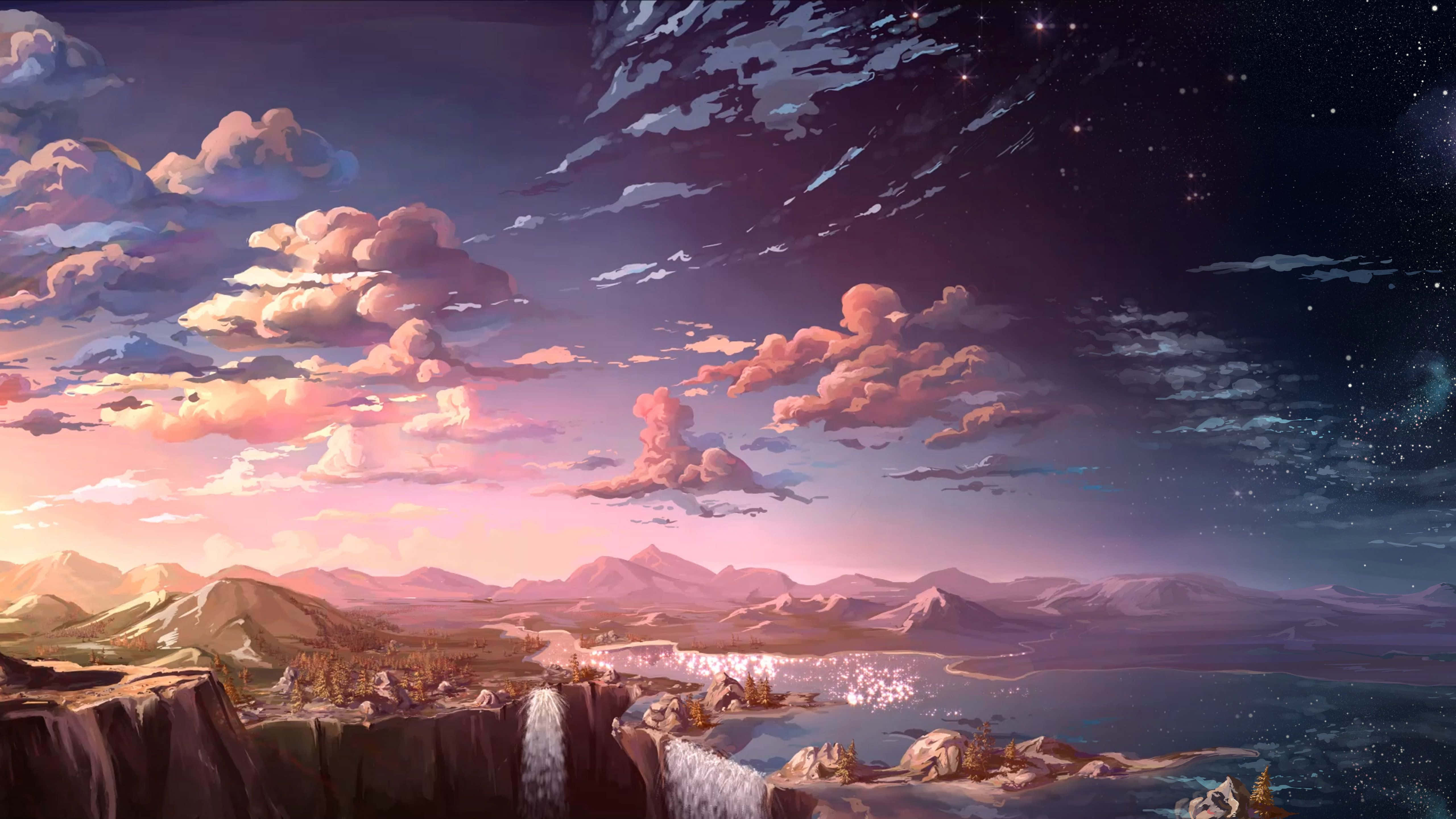 美丽的湖畔动漫场景 壁纸