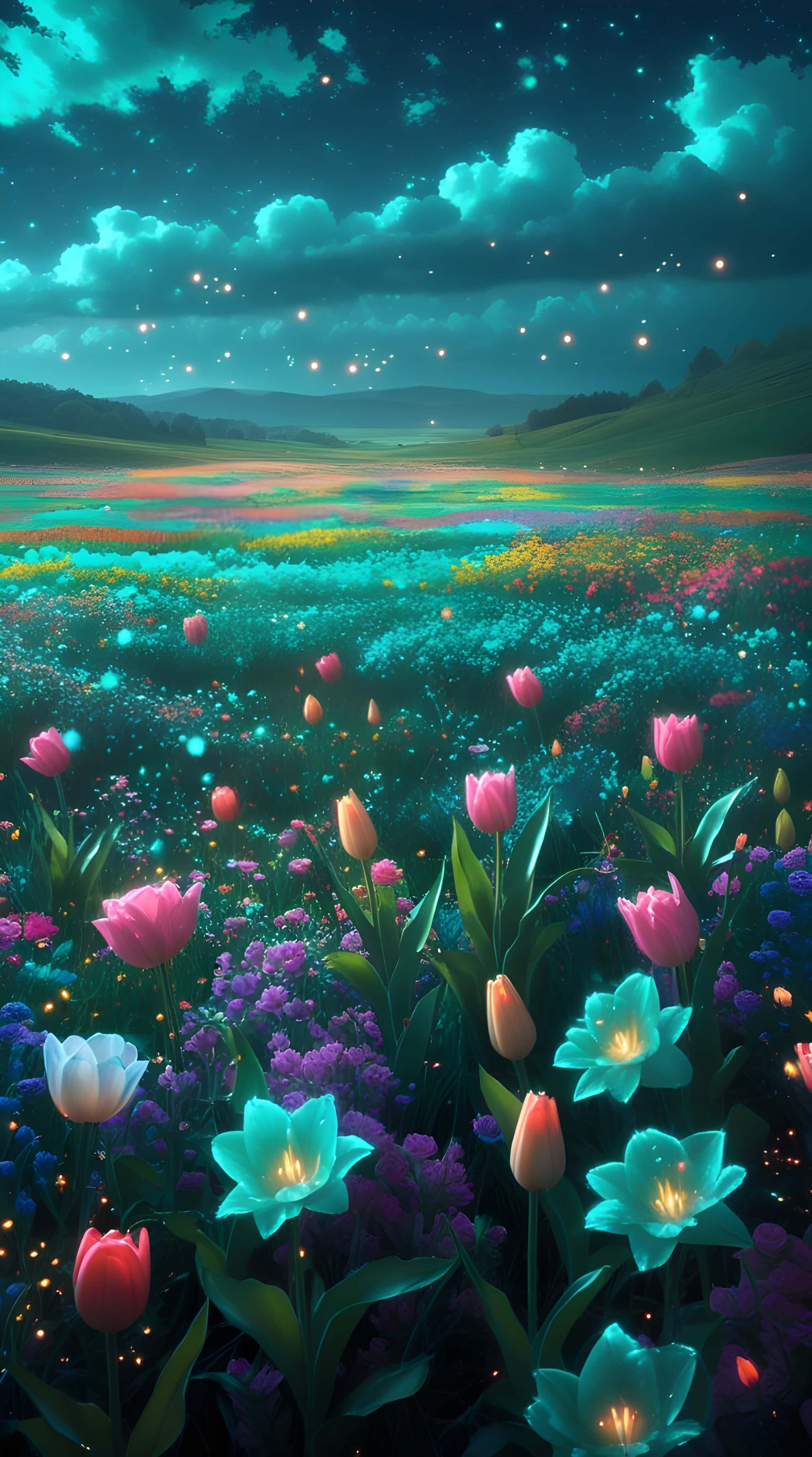美丽的花与自然夜景 壁纸