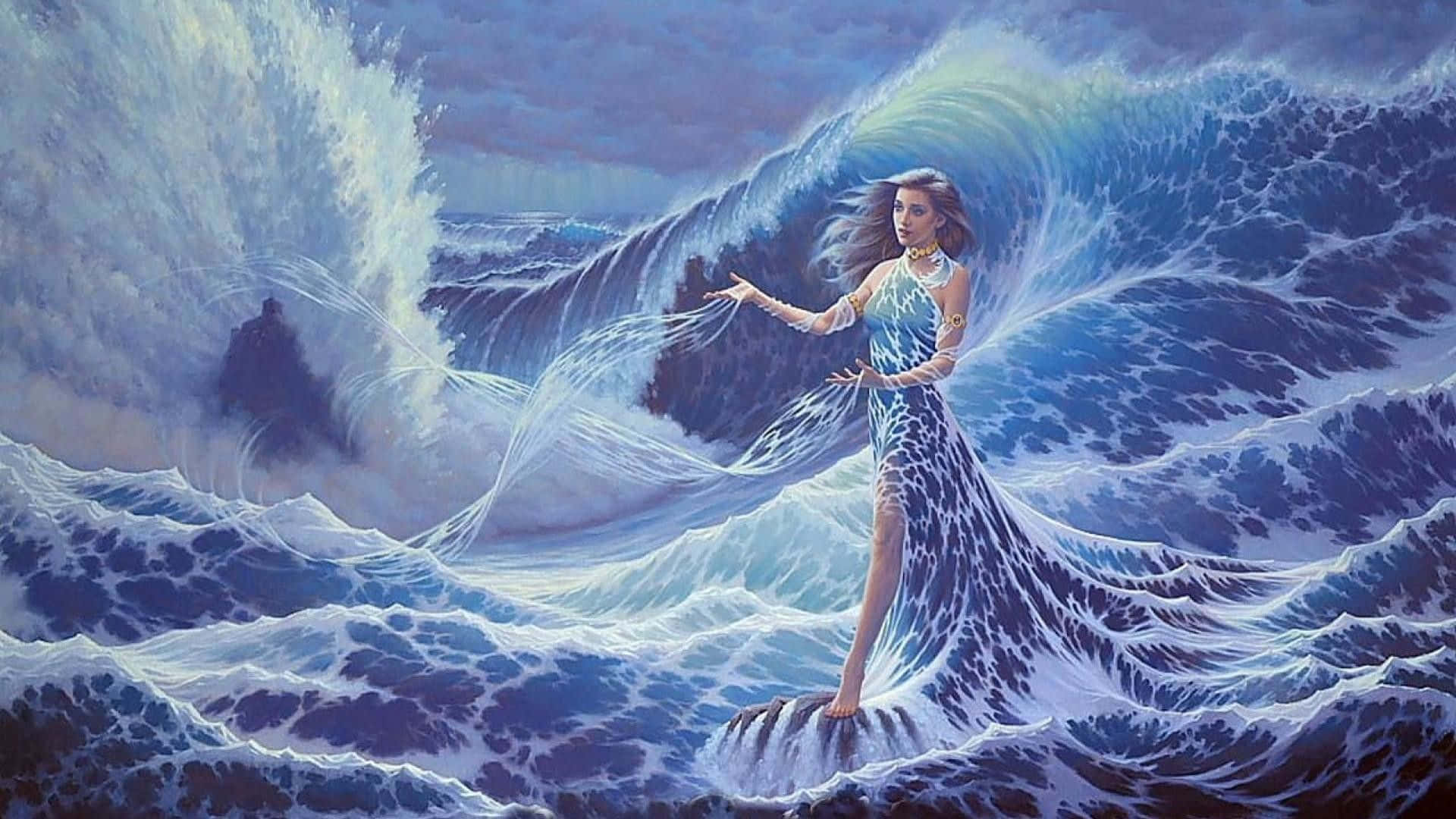 美人鱼女神掌控海浪 壁纸
