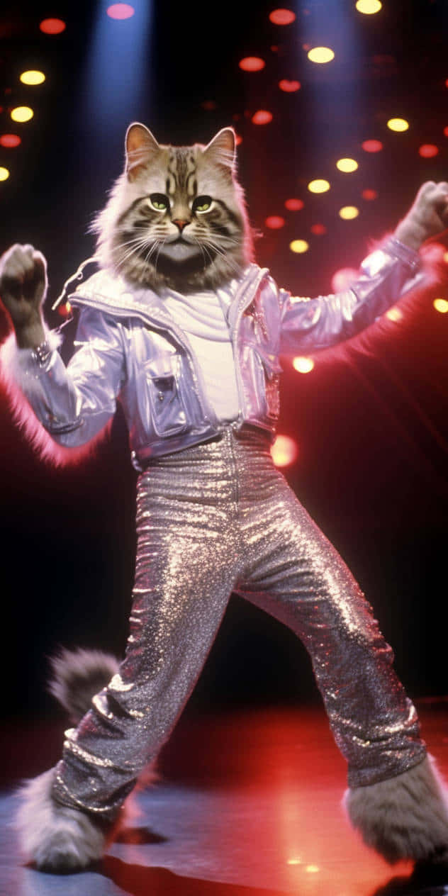 聚光灯下跳迪斯科的猫 壁纸
