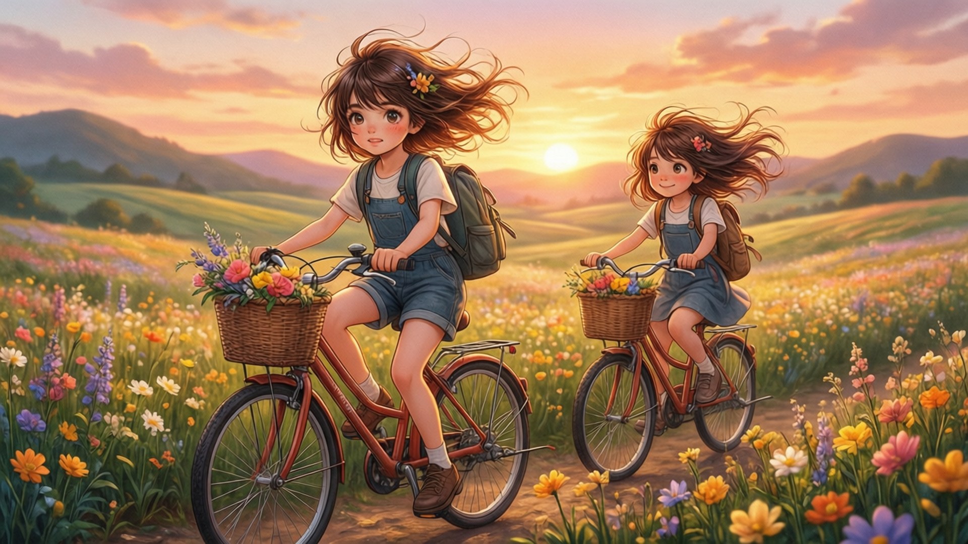 自行车与花海 壁纸
