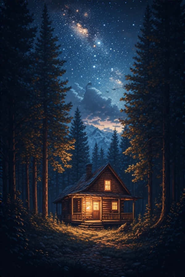 舒适夜间森林小屋 星空自然 4K 壁纸