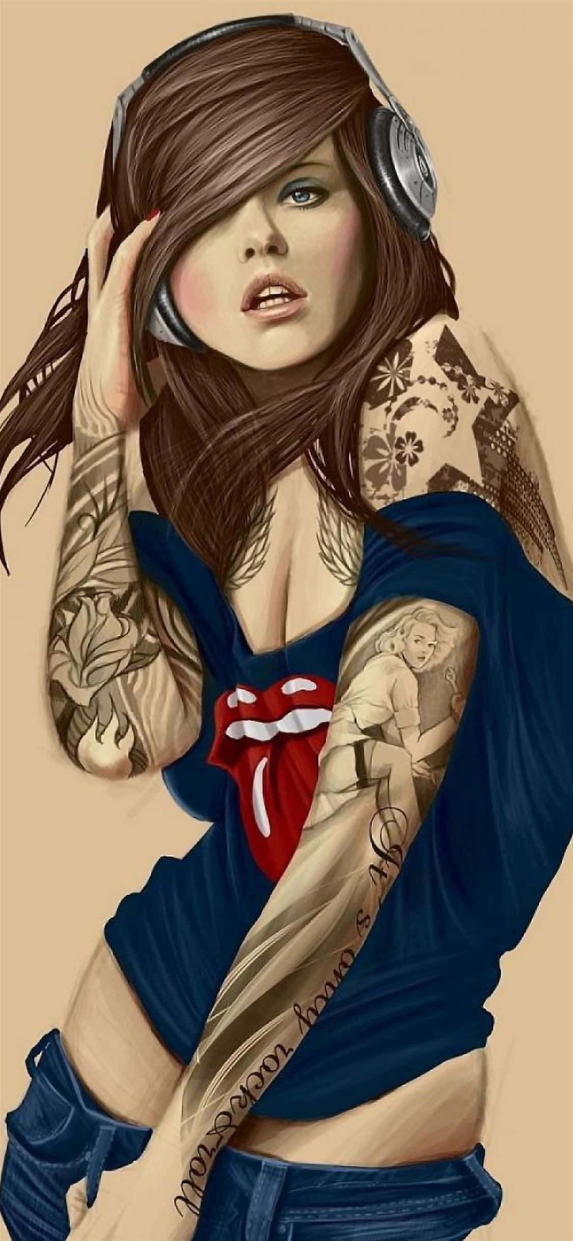 纹身女子挑衅姿态艺术图 壁纸