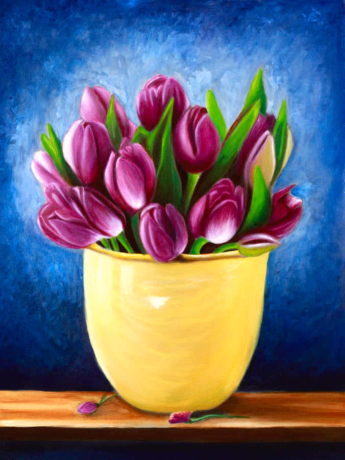 花瓶中的郁金香绘画图片 壁纸