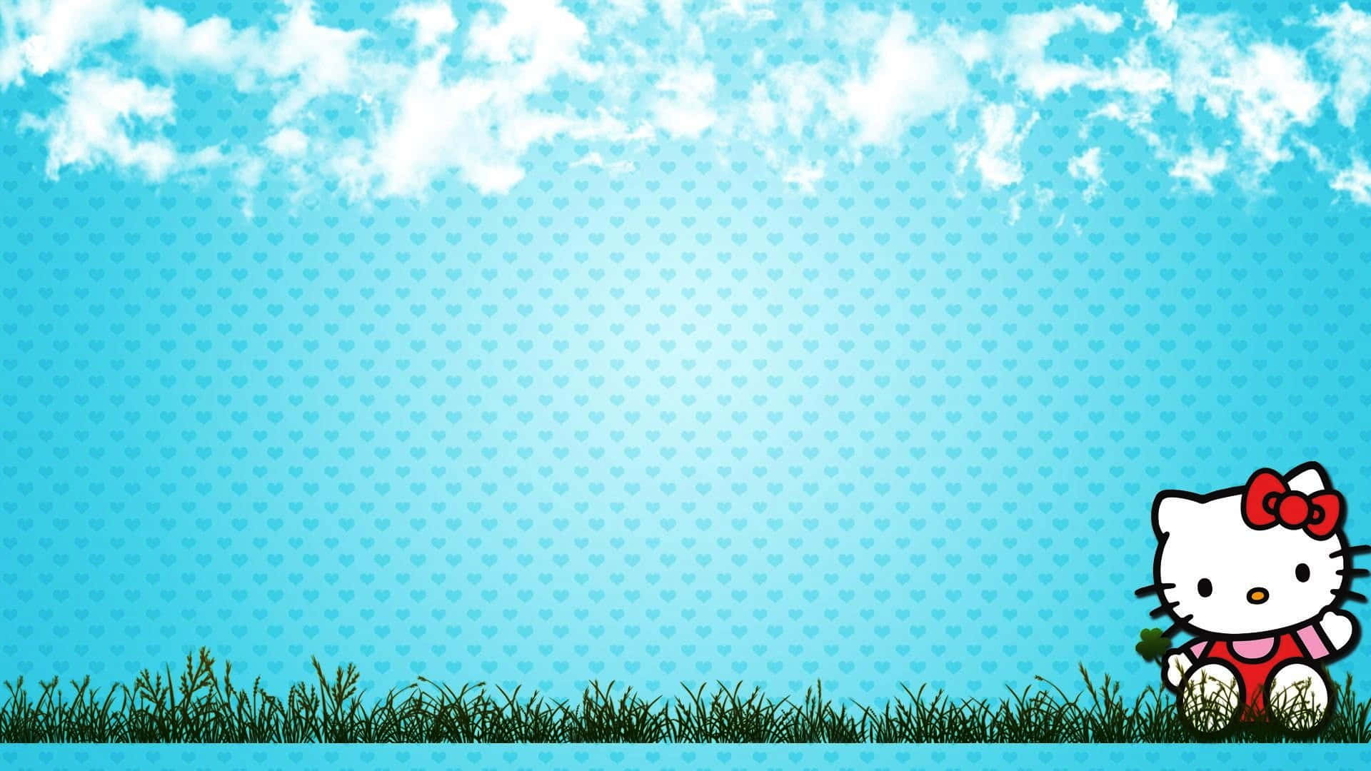 草地上的Hello Kitty数字艺术背景 壁纸