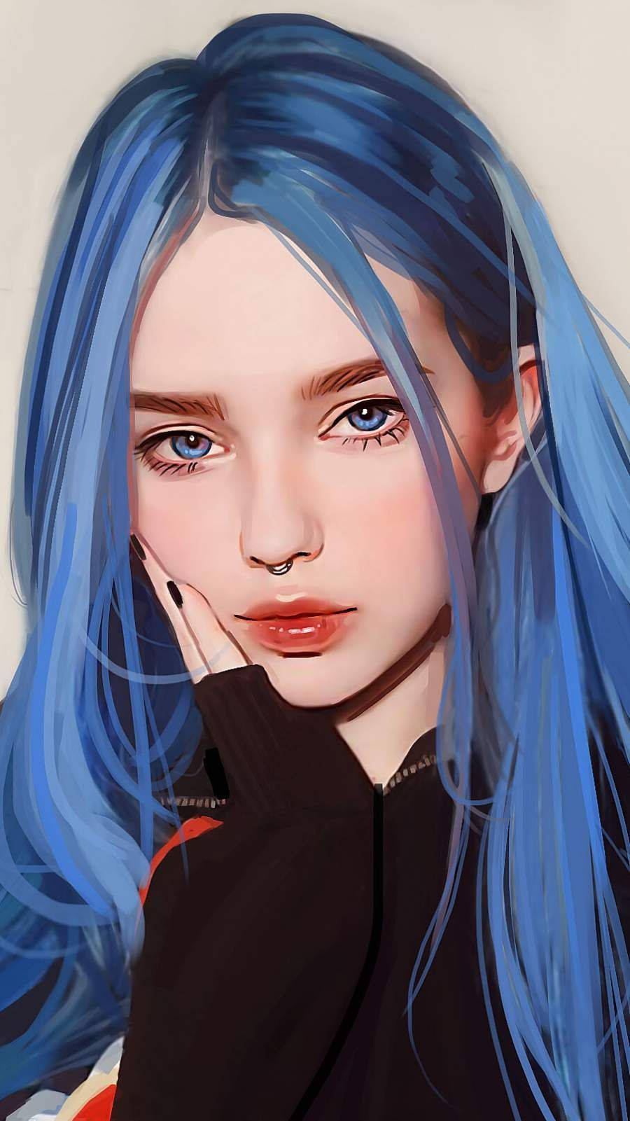 蓝发女孩iPhone 11壁纸 壁纸