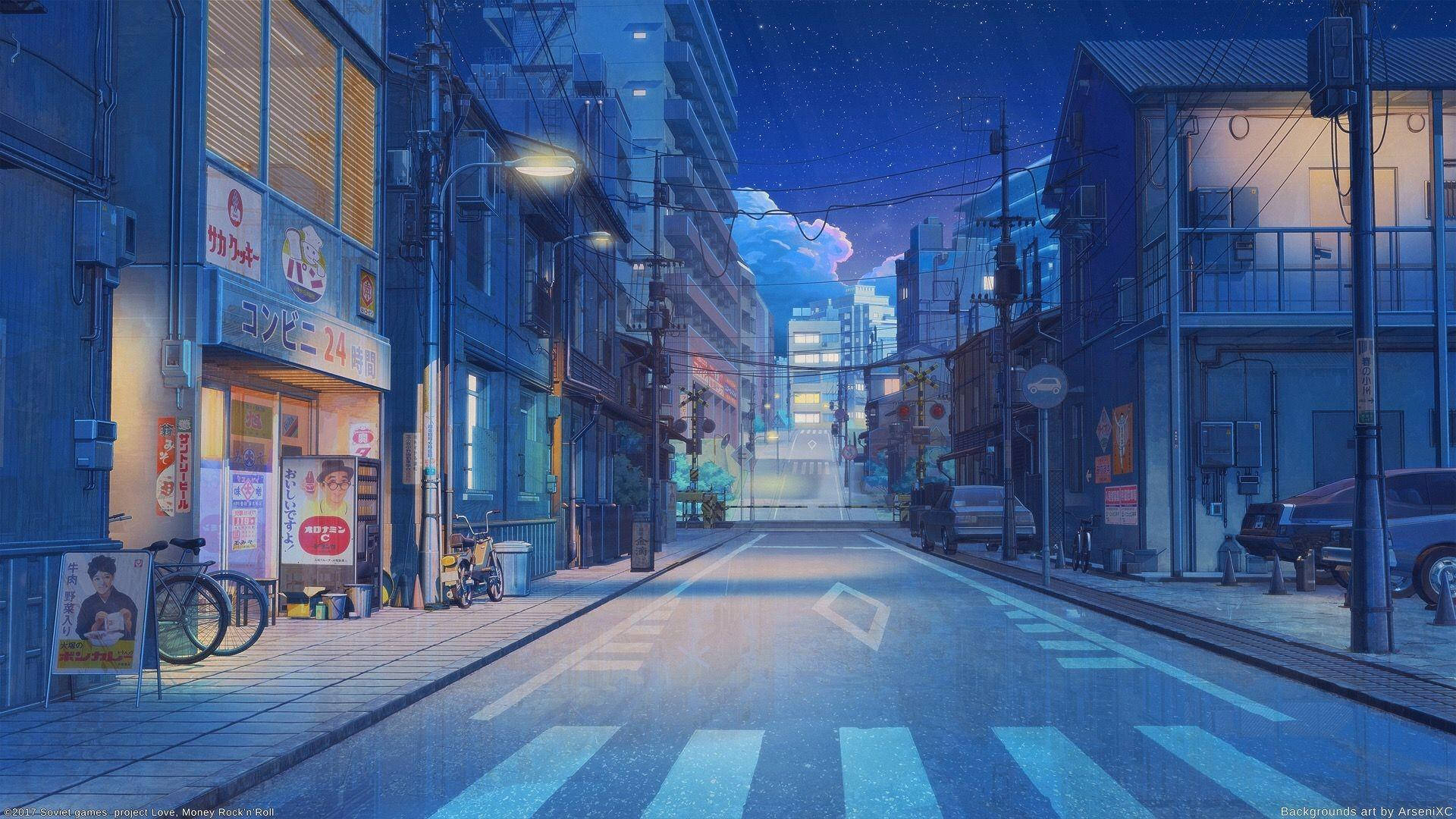 蓝色动漫东京街头美学 壁纸