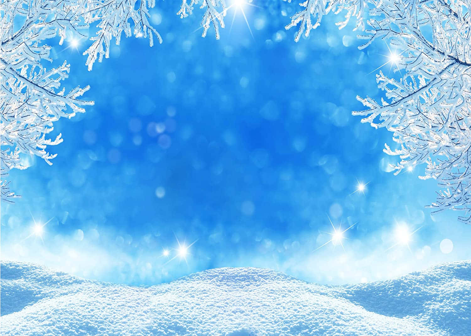 蓝色天空与雪花的雪景背景 壁纸