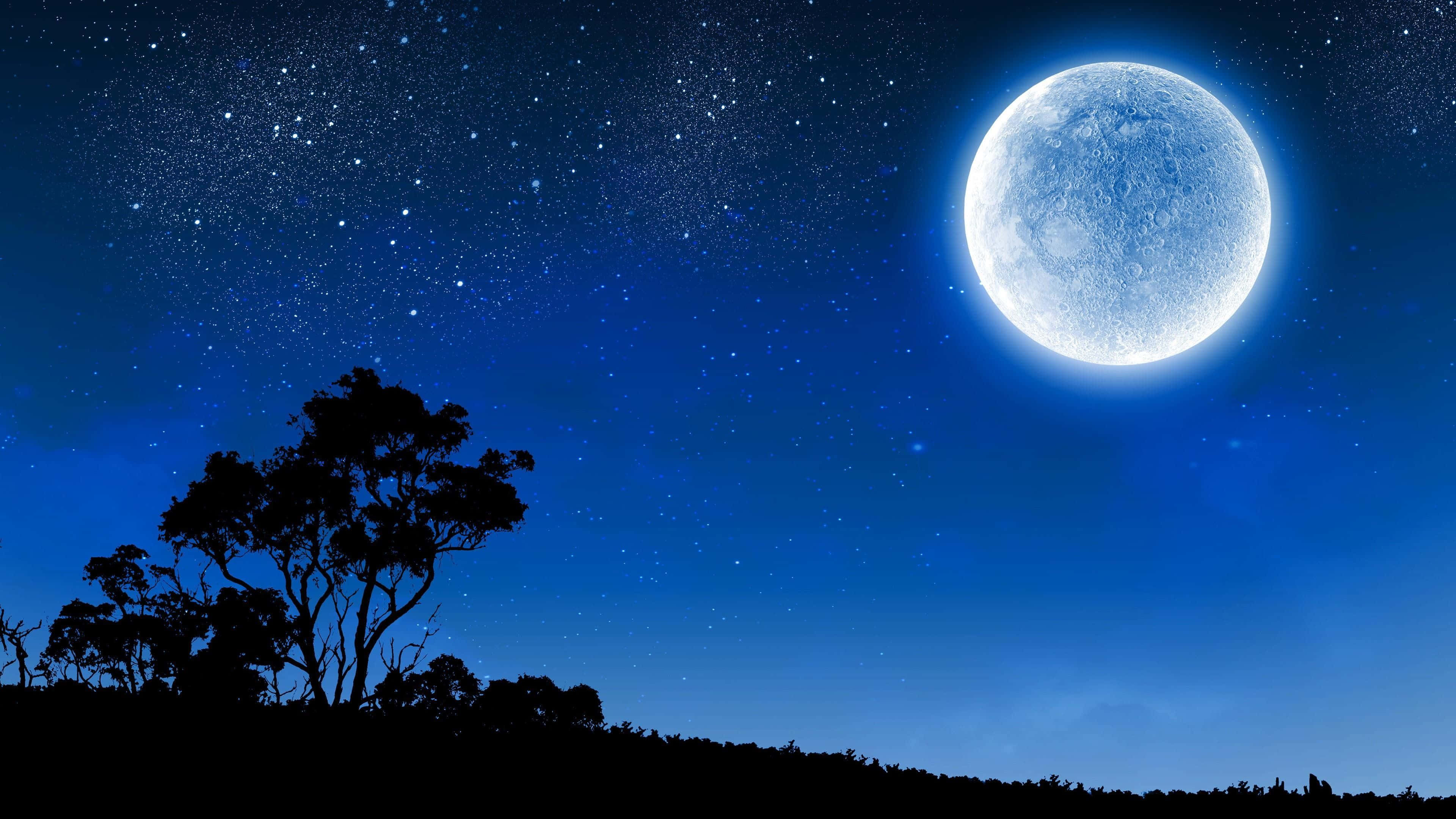 蓝色星空夜月 壁纸