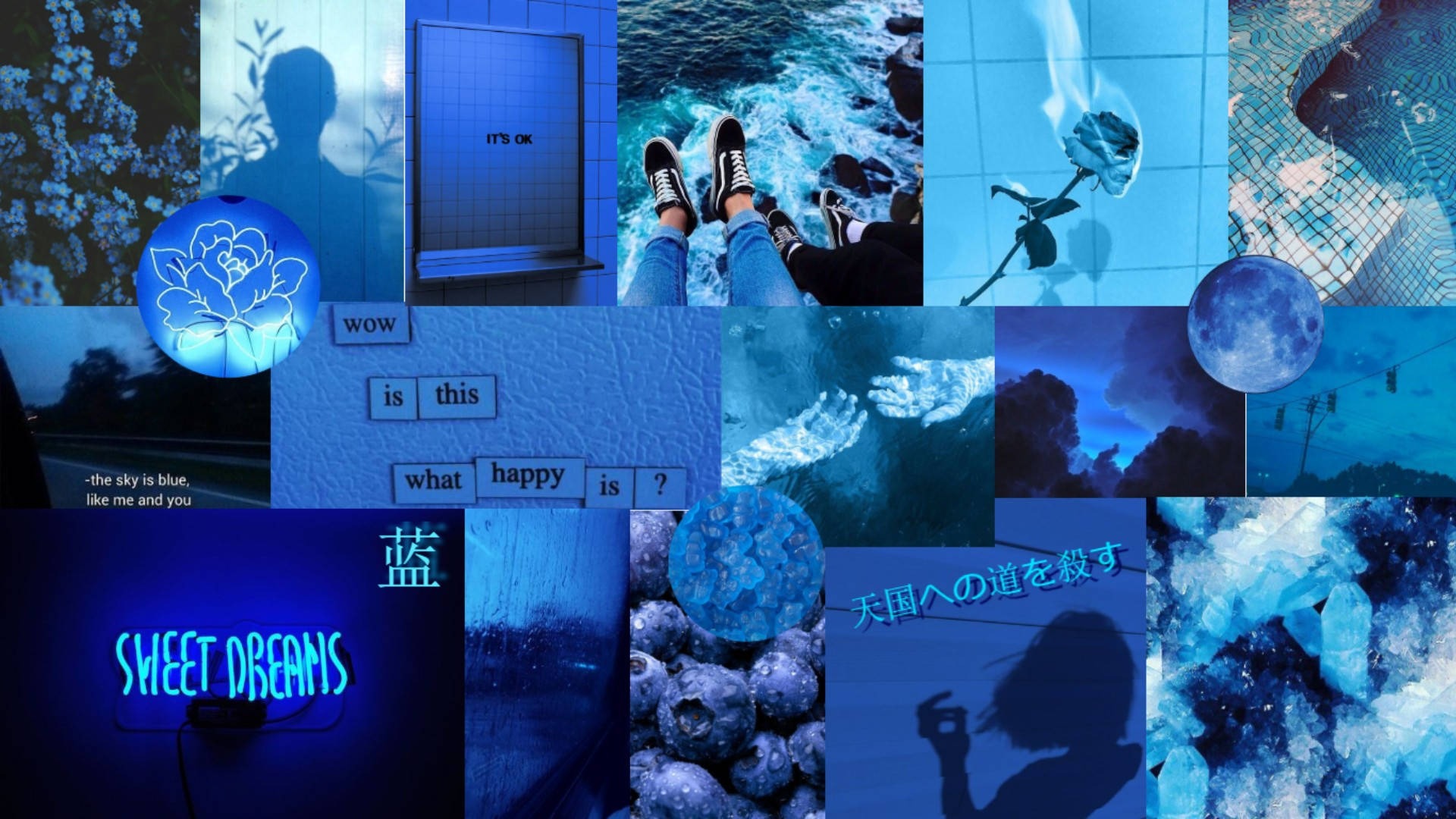 蓝色美学霓虹灯PC壁纸 壁纸