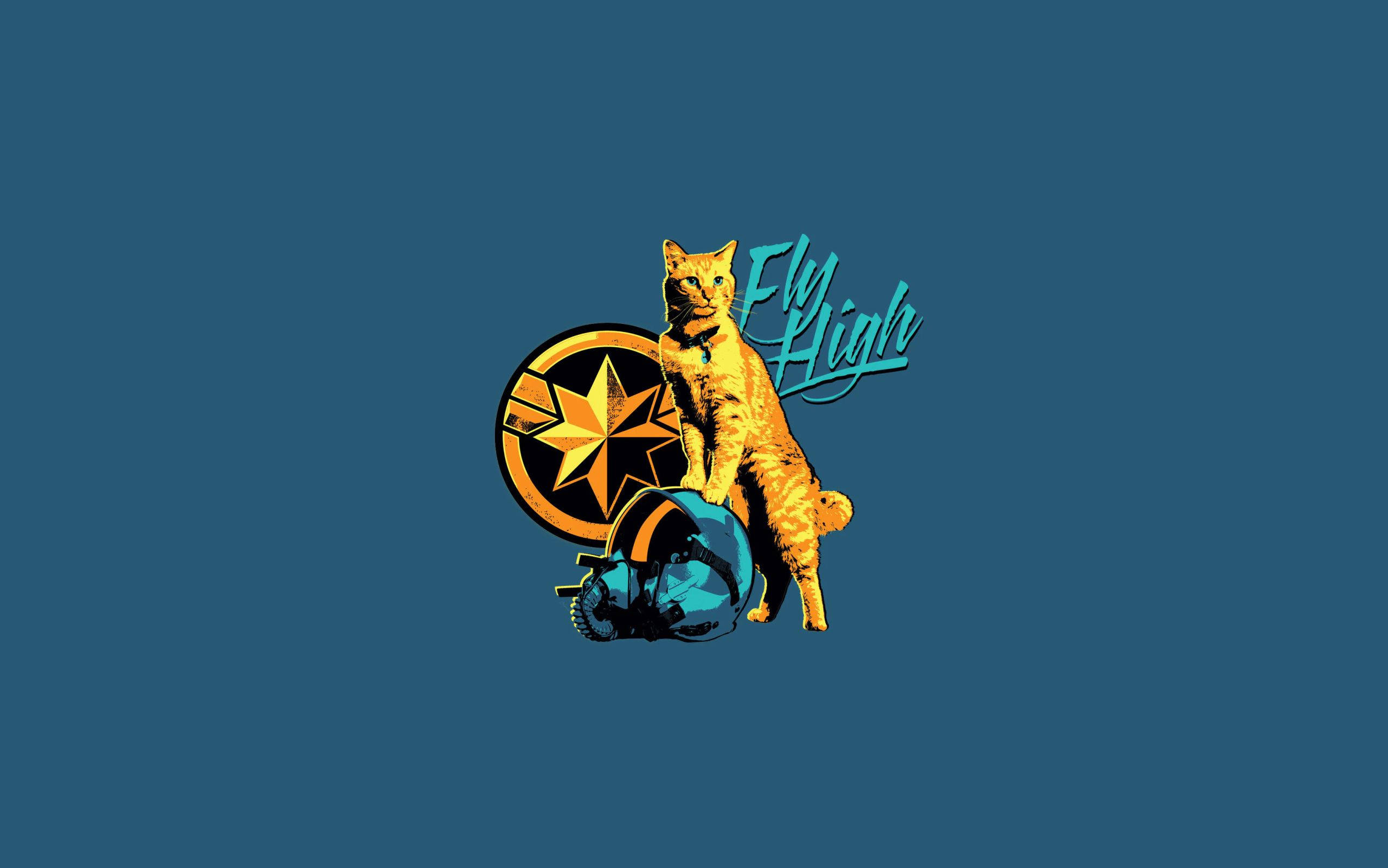 蓝色背景上的猫标志 壁纸