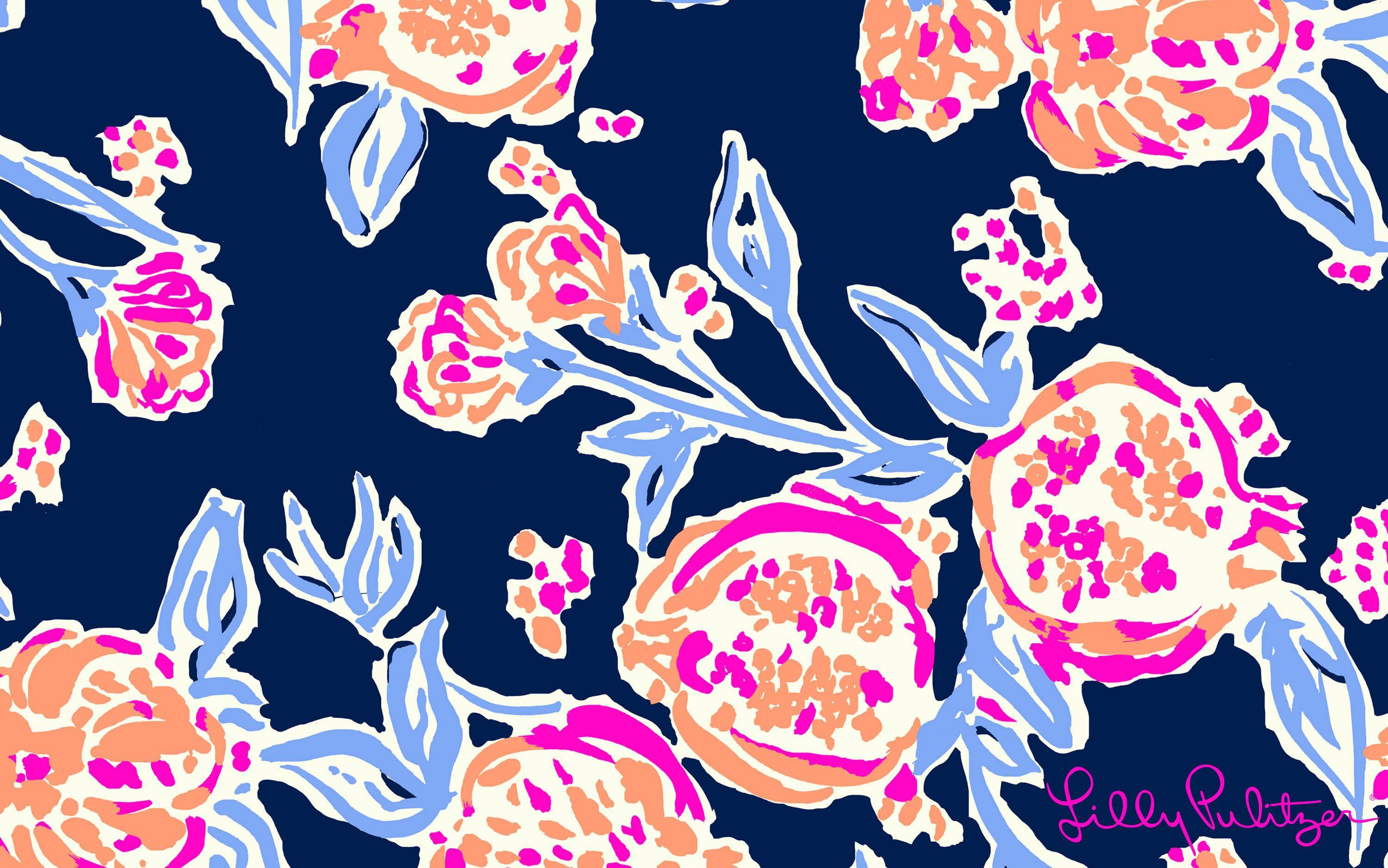蓝色花卉Lilly Pulitzer桌面壁纸 壁纸