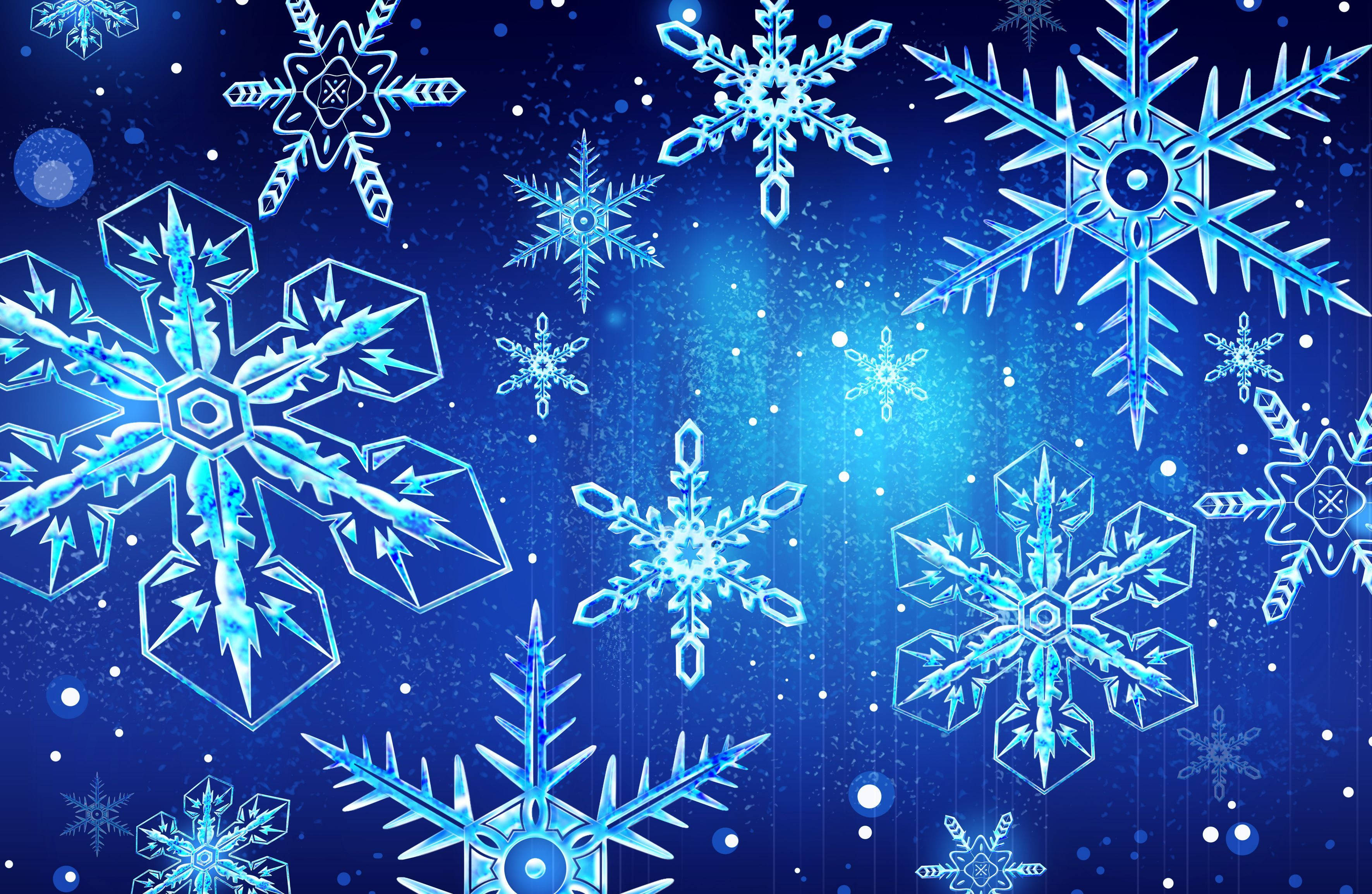 蓝色雪花点缀，打造梦幻白色圣诞 壁纸