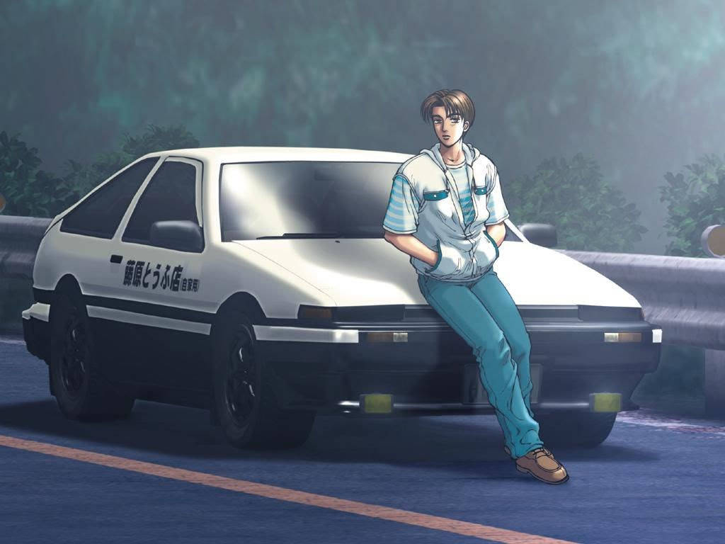 藤原拓海倚靠赛车，动画风采尽显 壁纸