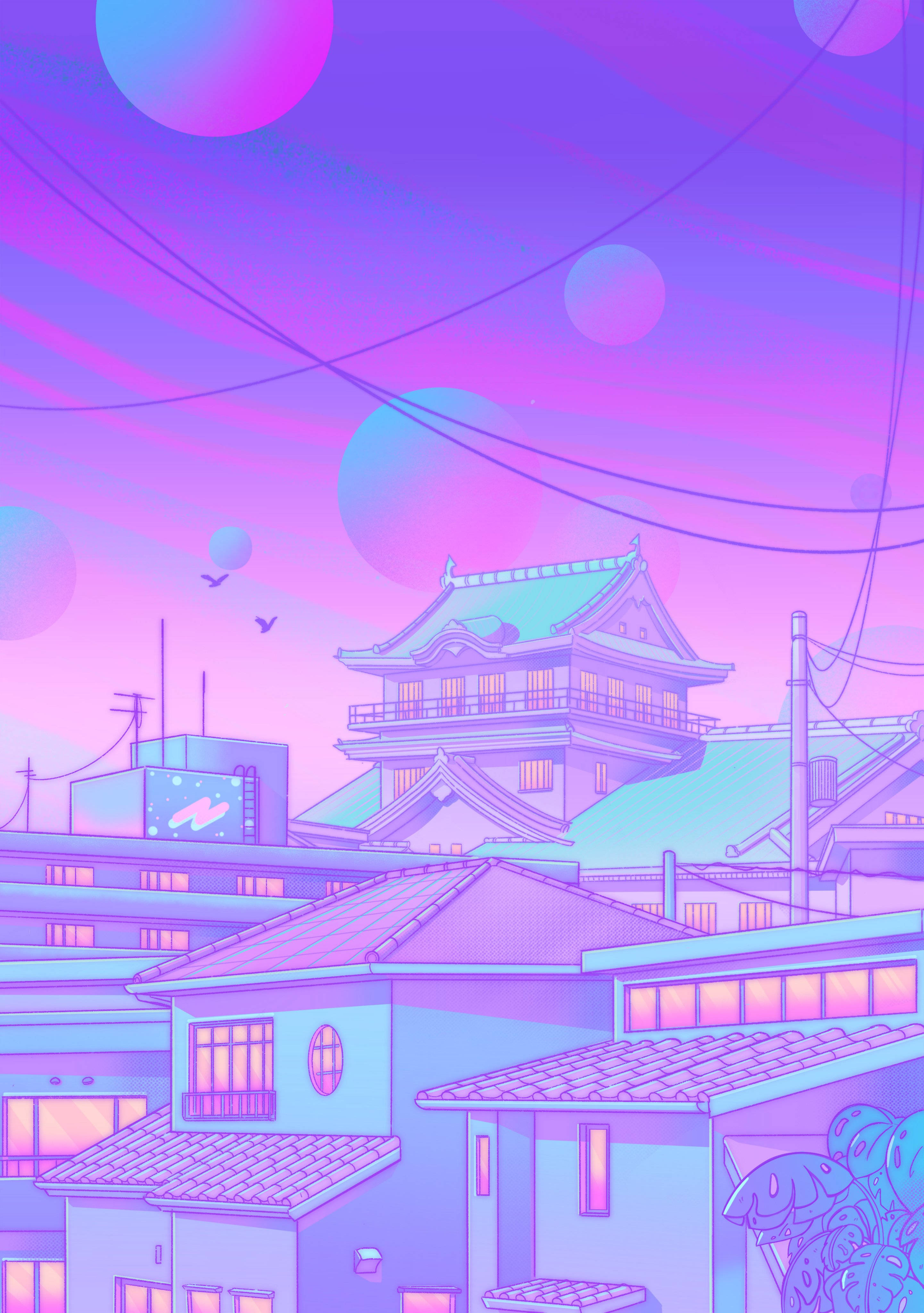街区球体的柔和日式美学 壁纸