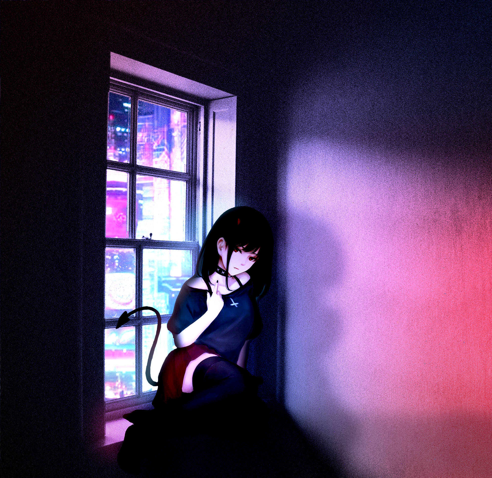 角落里的悲伤恶魔女孩 壁纸