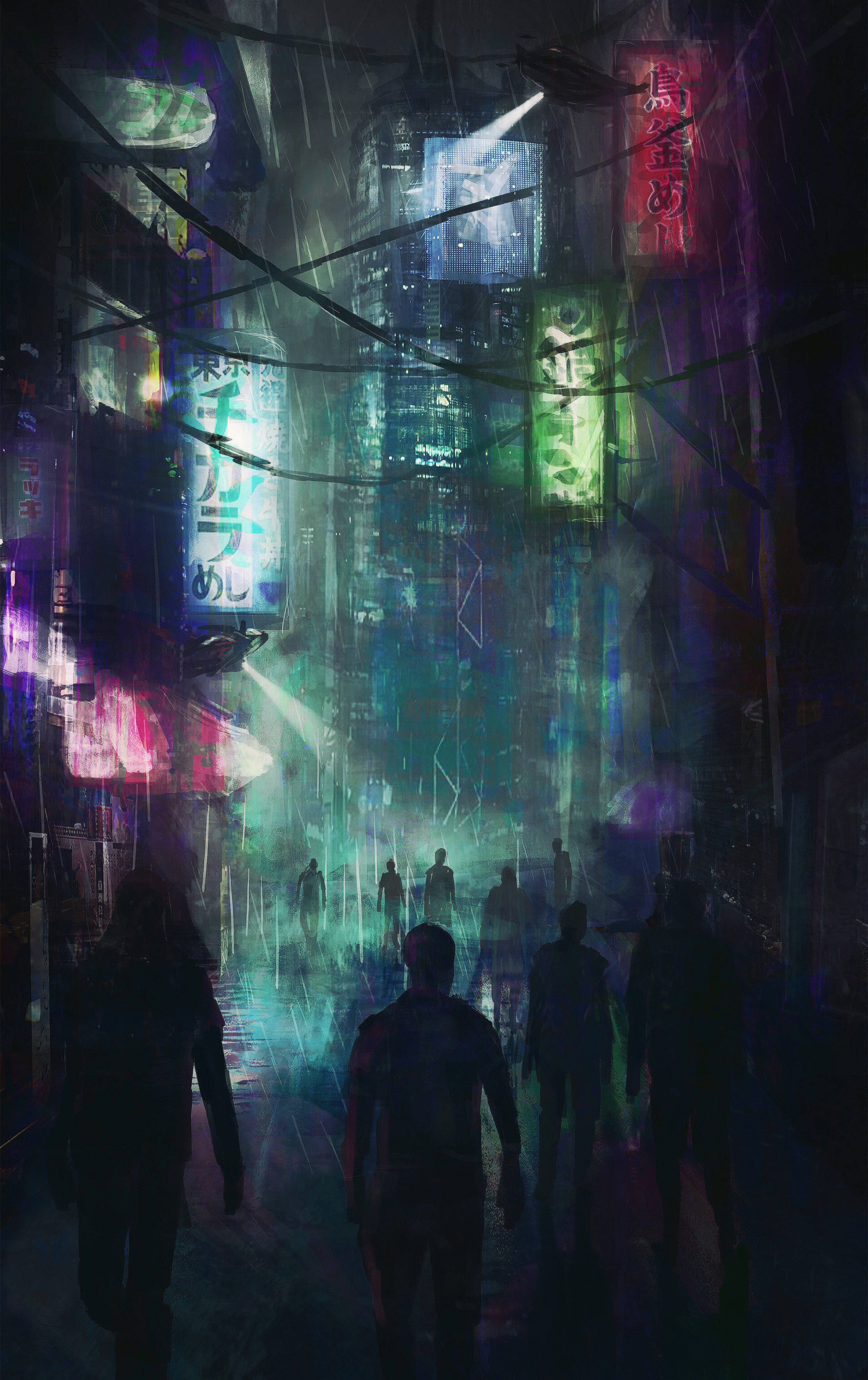赛博朋克拥挤街道 壁纸