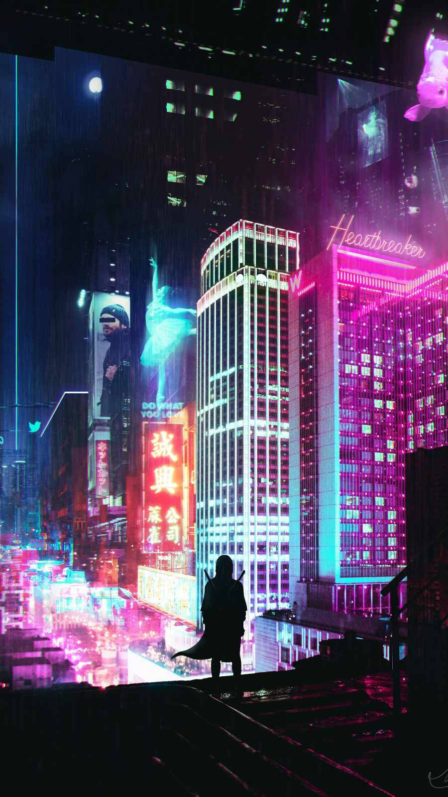 赛博朋克霓虹城市iPhone X壁纸 壁纸
