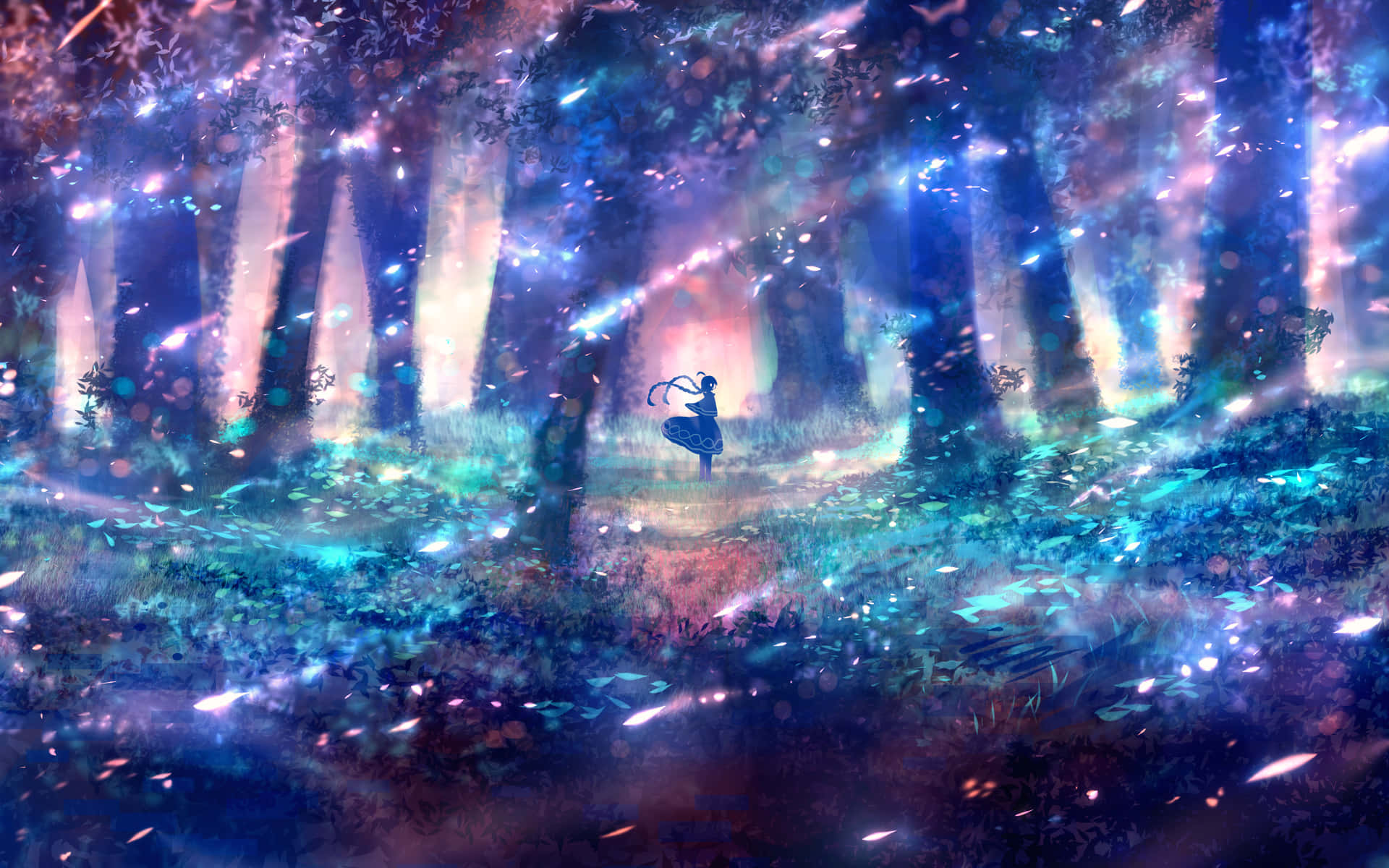 迷人动漫风景：水晶湖与樱花绽放 壁纸