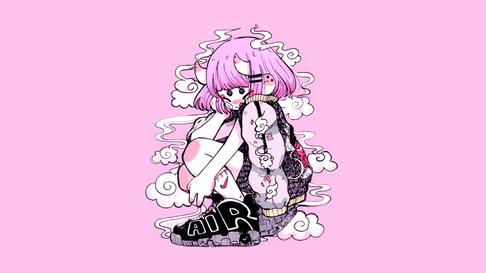 迷人的粉色调动漫龙少女 壁纸