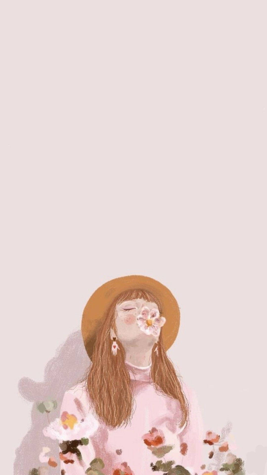 迷人粉色美学女孩画作 壁纸