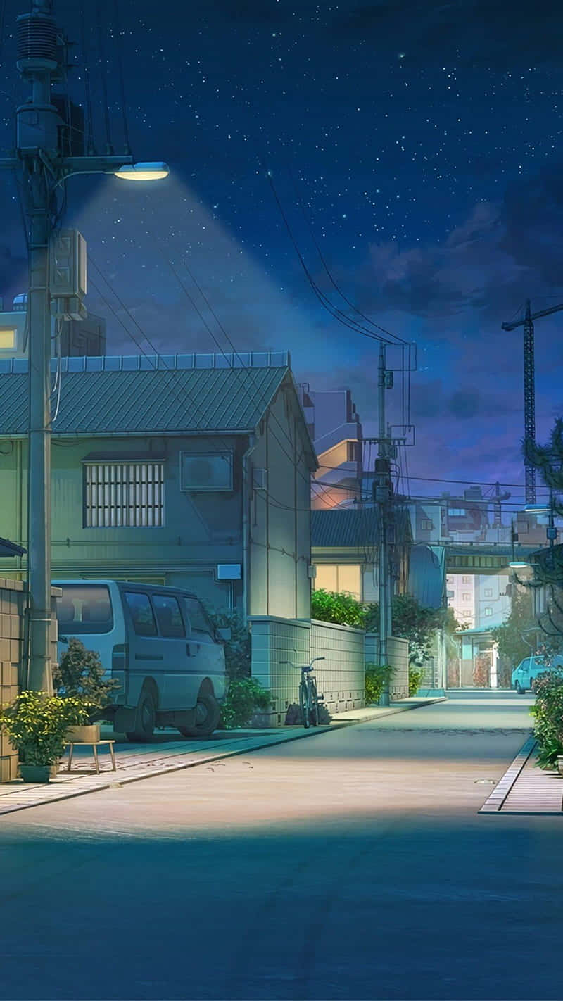 都市社区夜晚动漫风光 壁纸