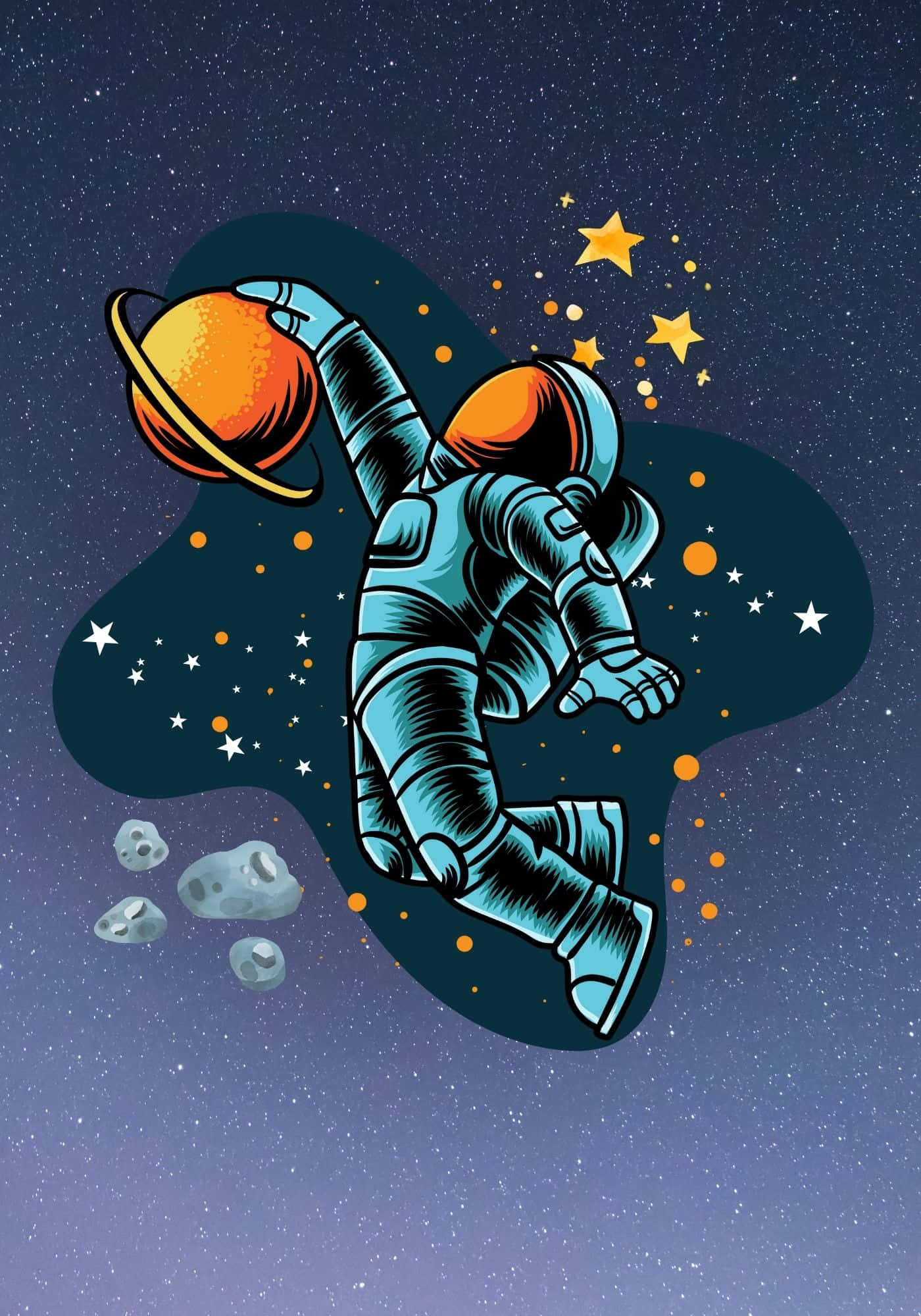 酷炫宇航员与星空小行星背景 壁纸