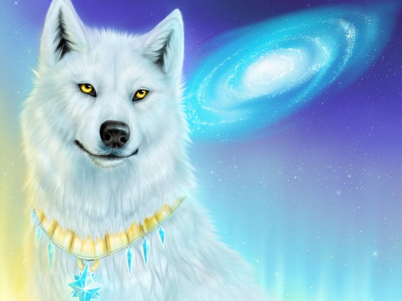 酷炫柔和星系白狼 壁纸