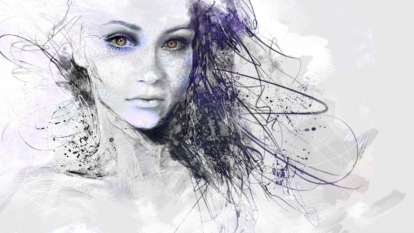 酷炫溅墨女士画作 壁纸