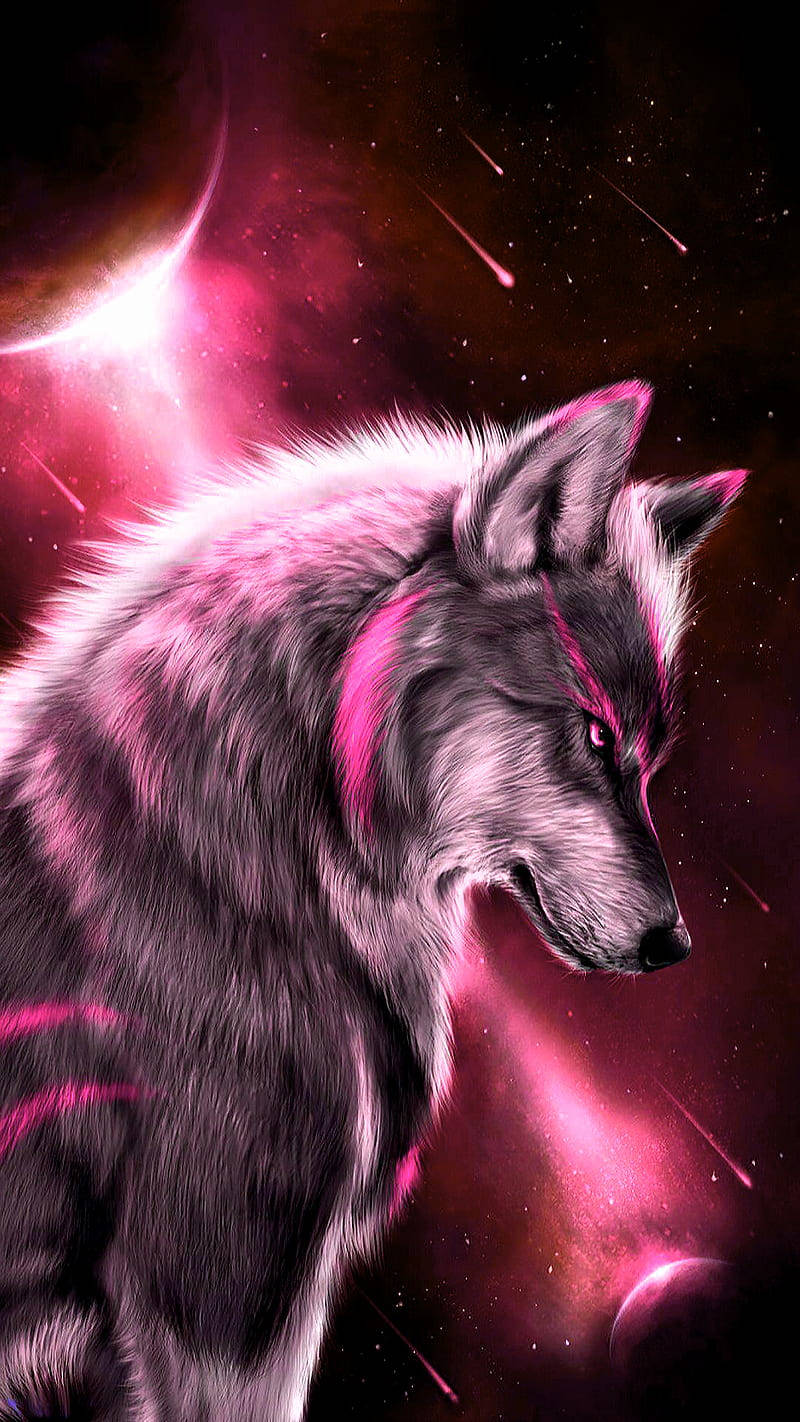 酷炫热粉星系凶猛狼 壁纸