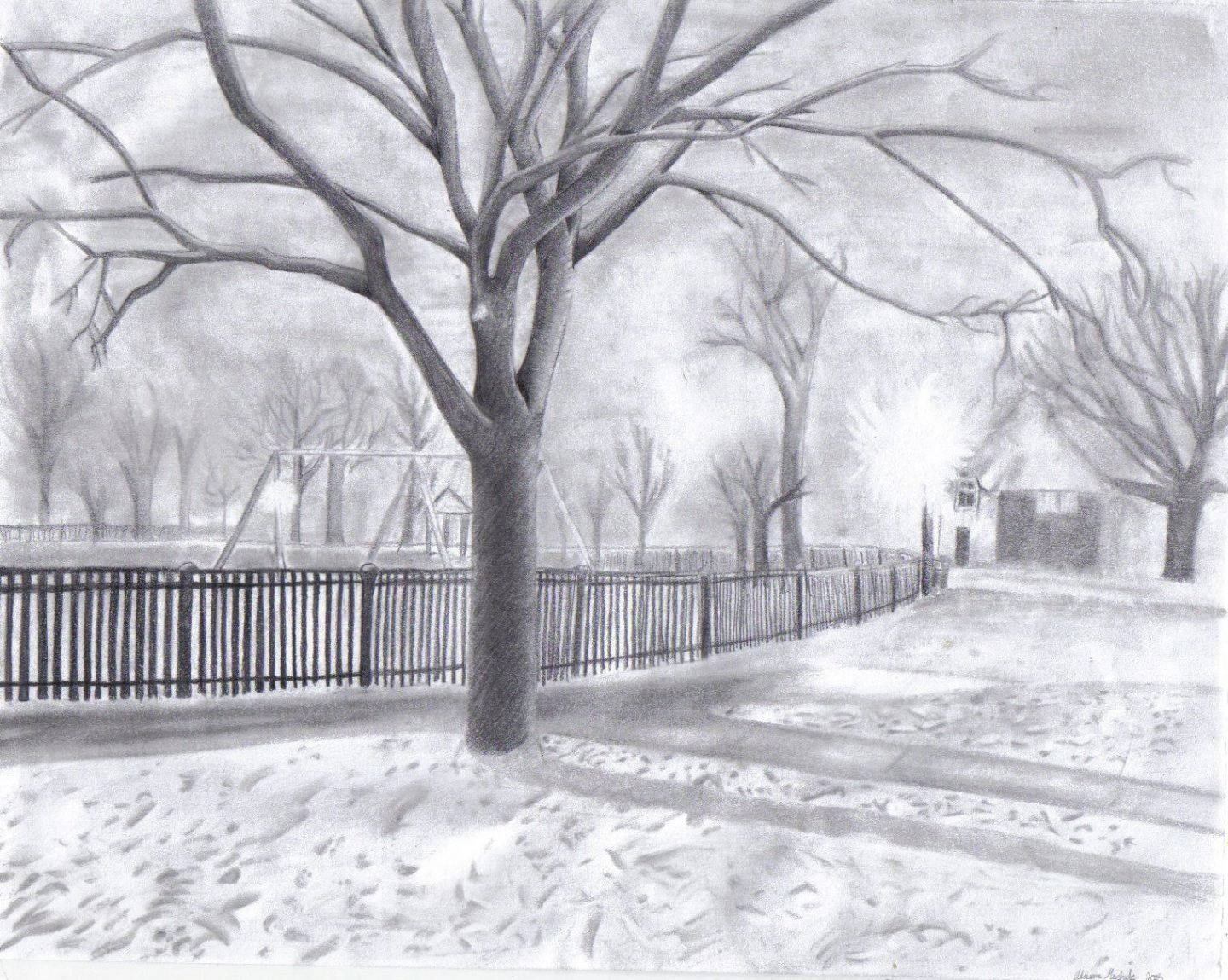 酷炫素描冬日雪景 壁纸