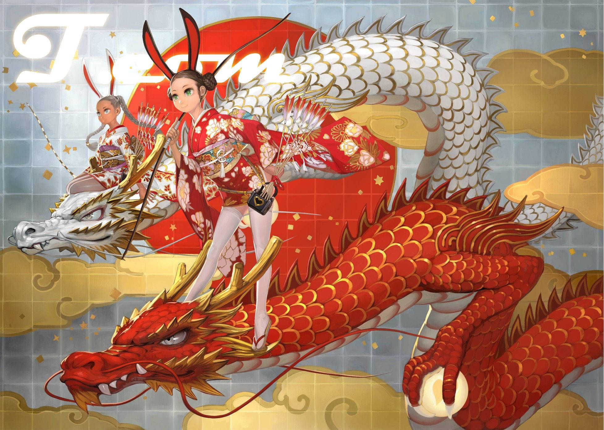 金色鳞片的日本龙艺术 壁纸