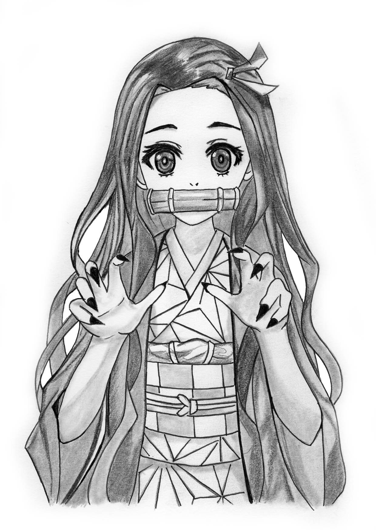 铅笔素描画的鬼灭之刃祢豆子 壁纸