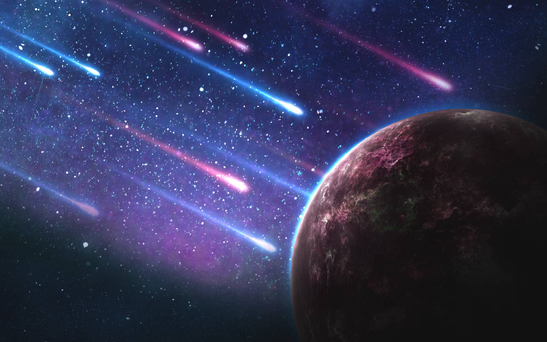 银河明月与流星 壁纸