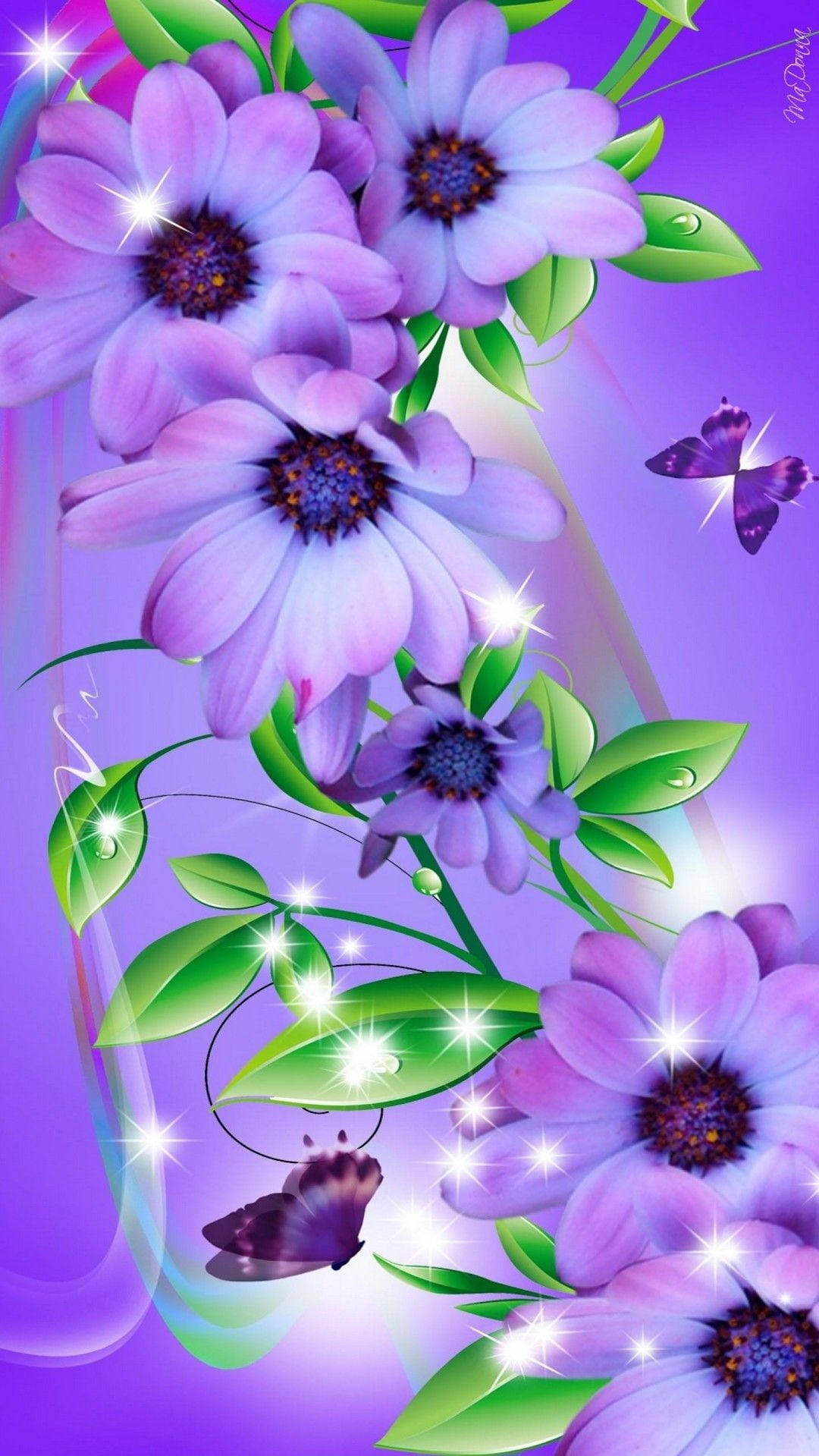 闪亮紫色雏菊花朵手机壁纸 壁纸