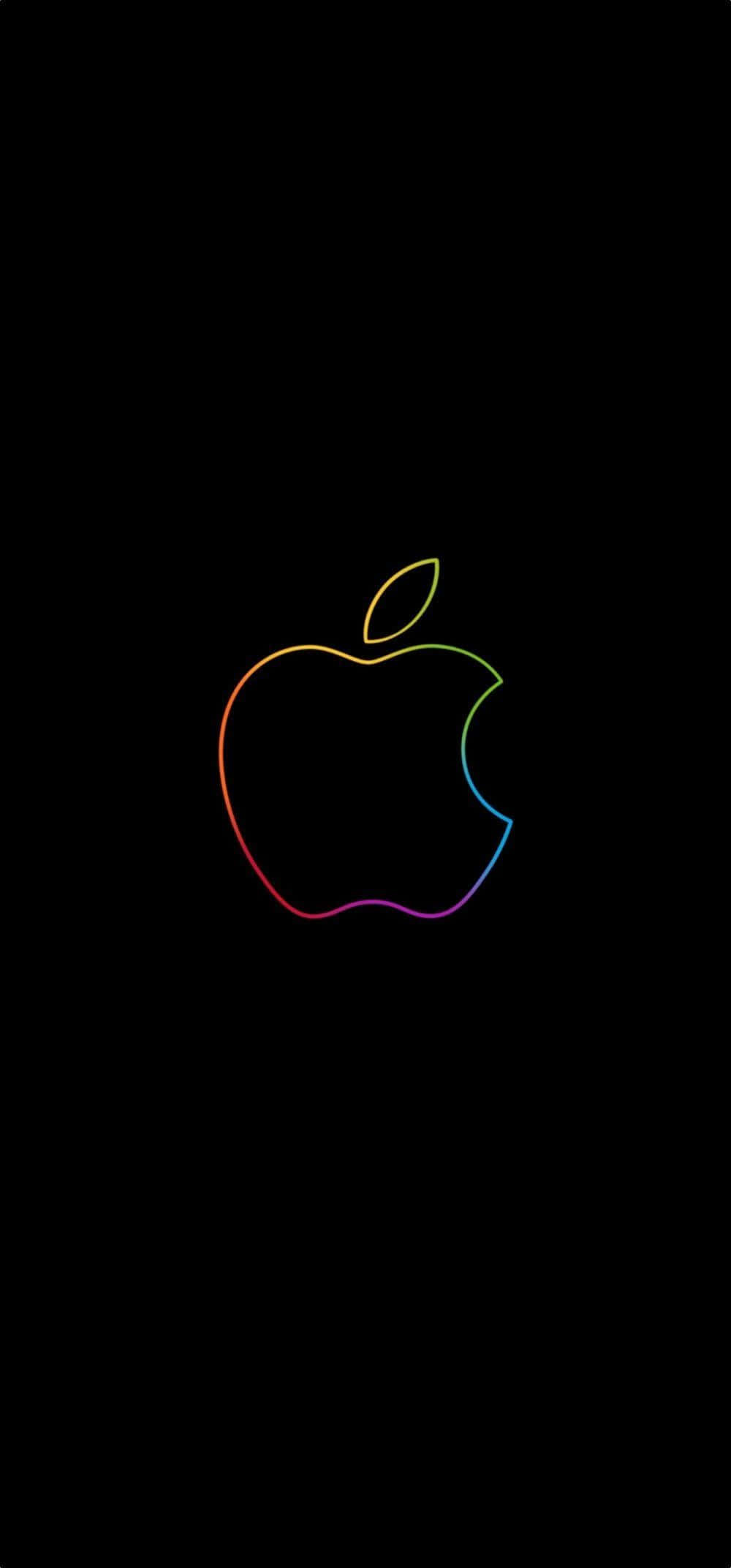 “闪耀的苹果彩虹标志，置于光滑的iPhone背景上” 壁纸