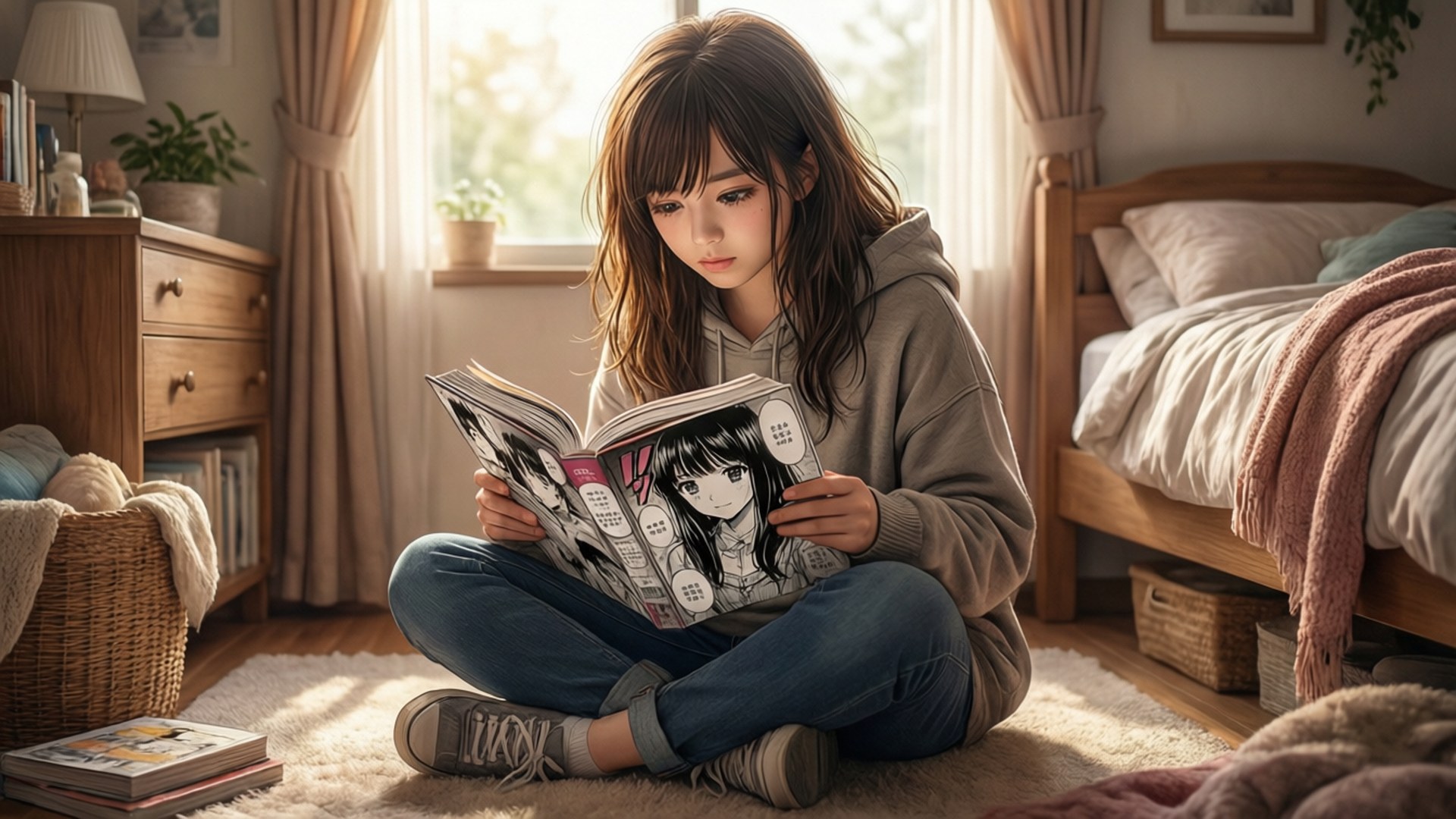 阅读漫画的惬意时光 壁纸