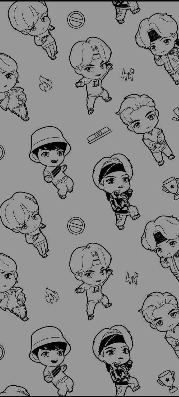 BTS TinyTan线条画 壁纸