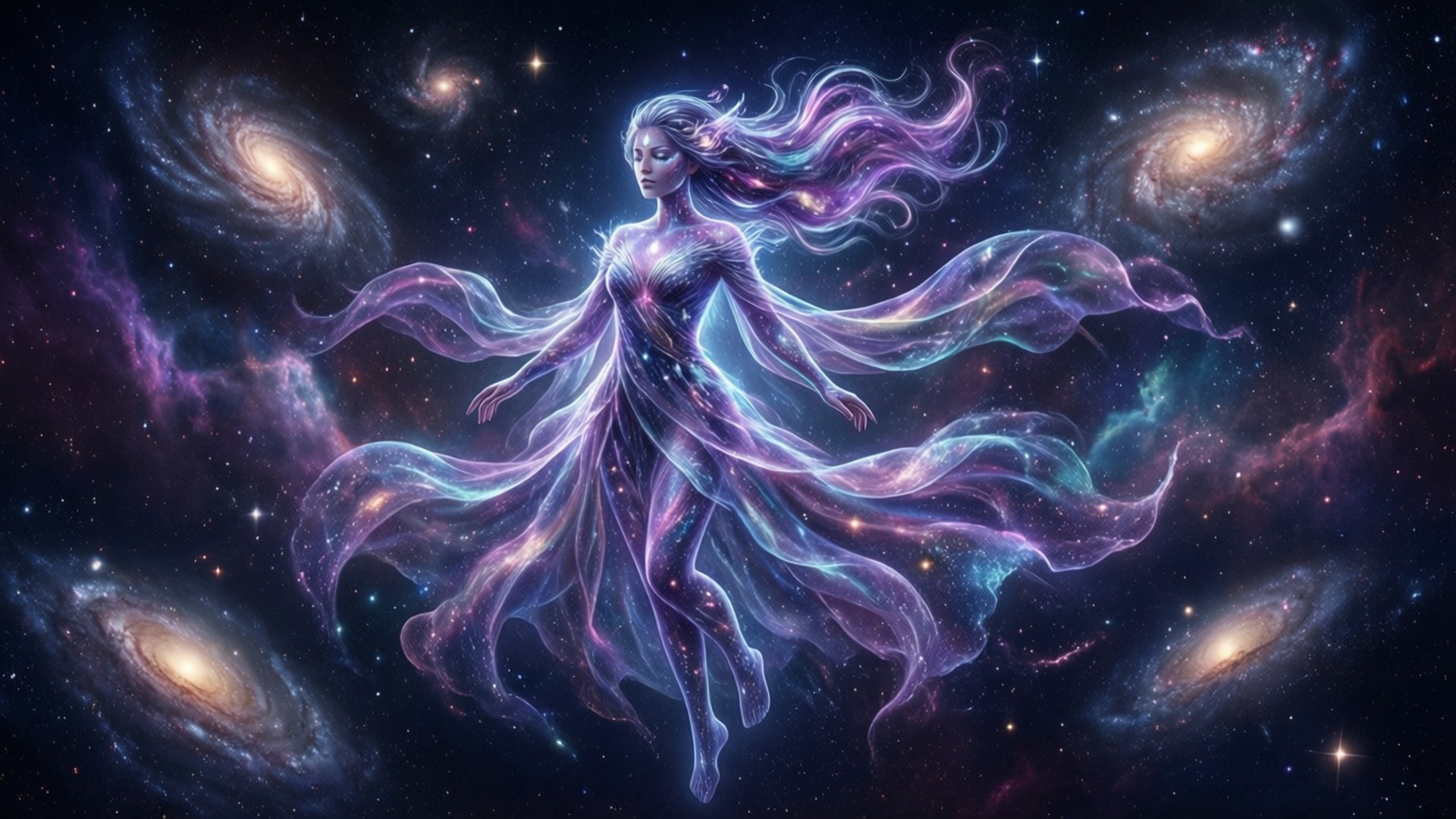 阿斯特拉漂浮在星空与星系之间