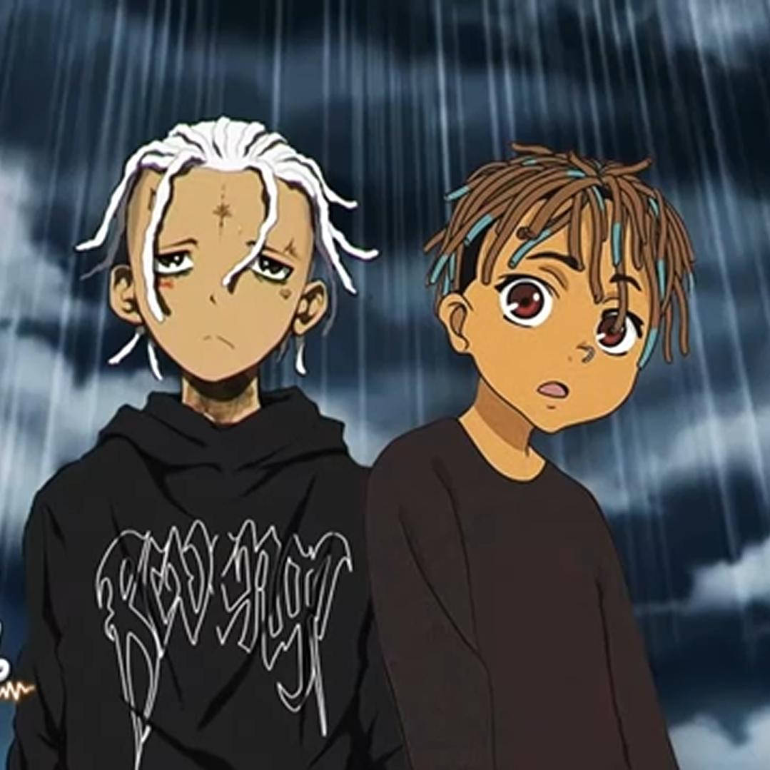 雨中动画风格的说唱歌手少年 壁纸