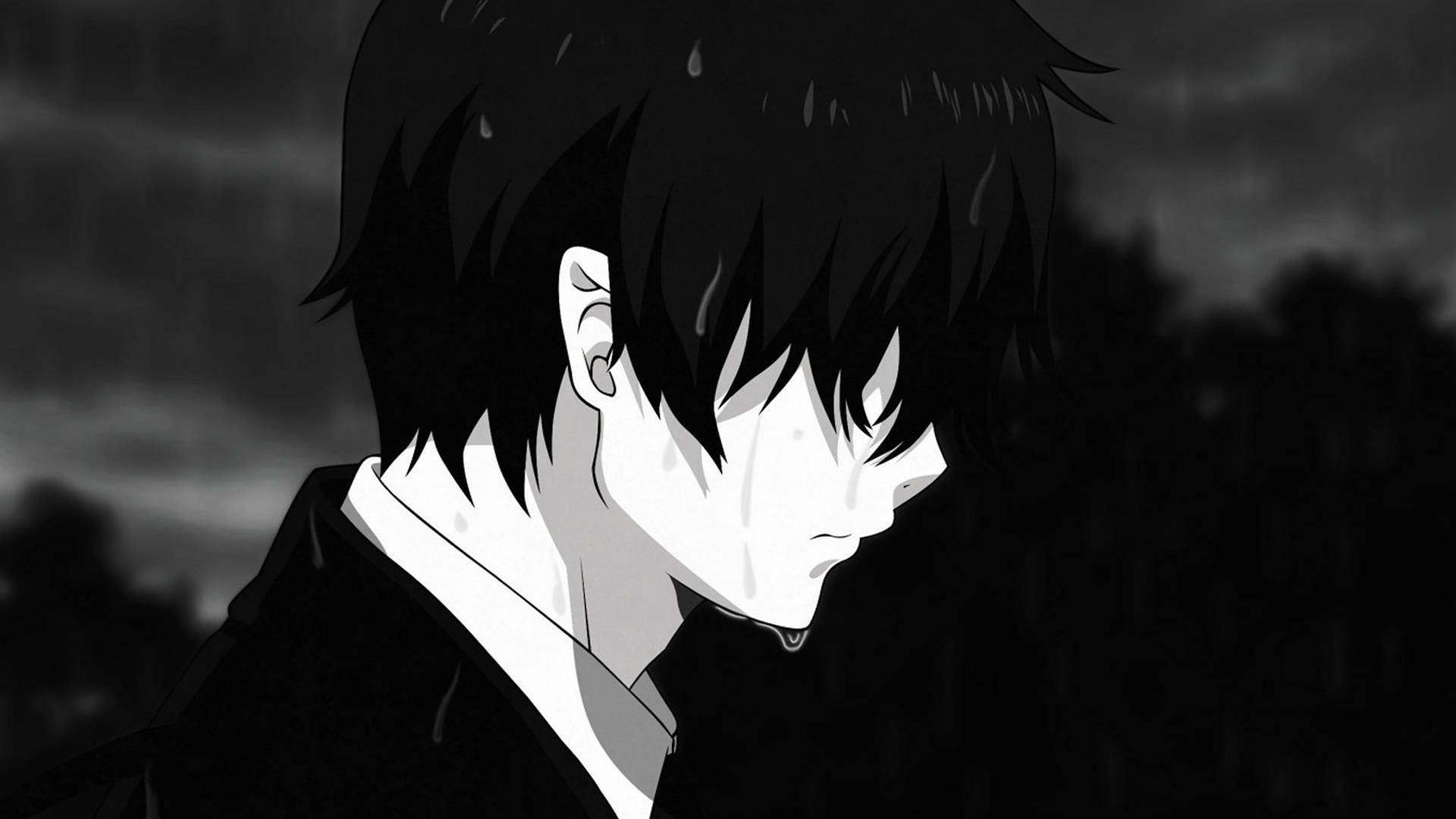 雨中哭泣的动漫男 4K 伤感壁纸