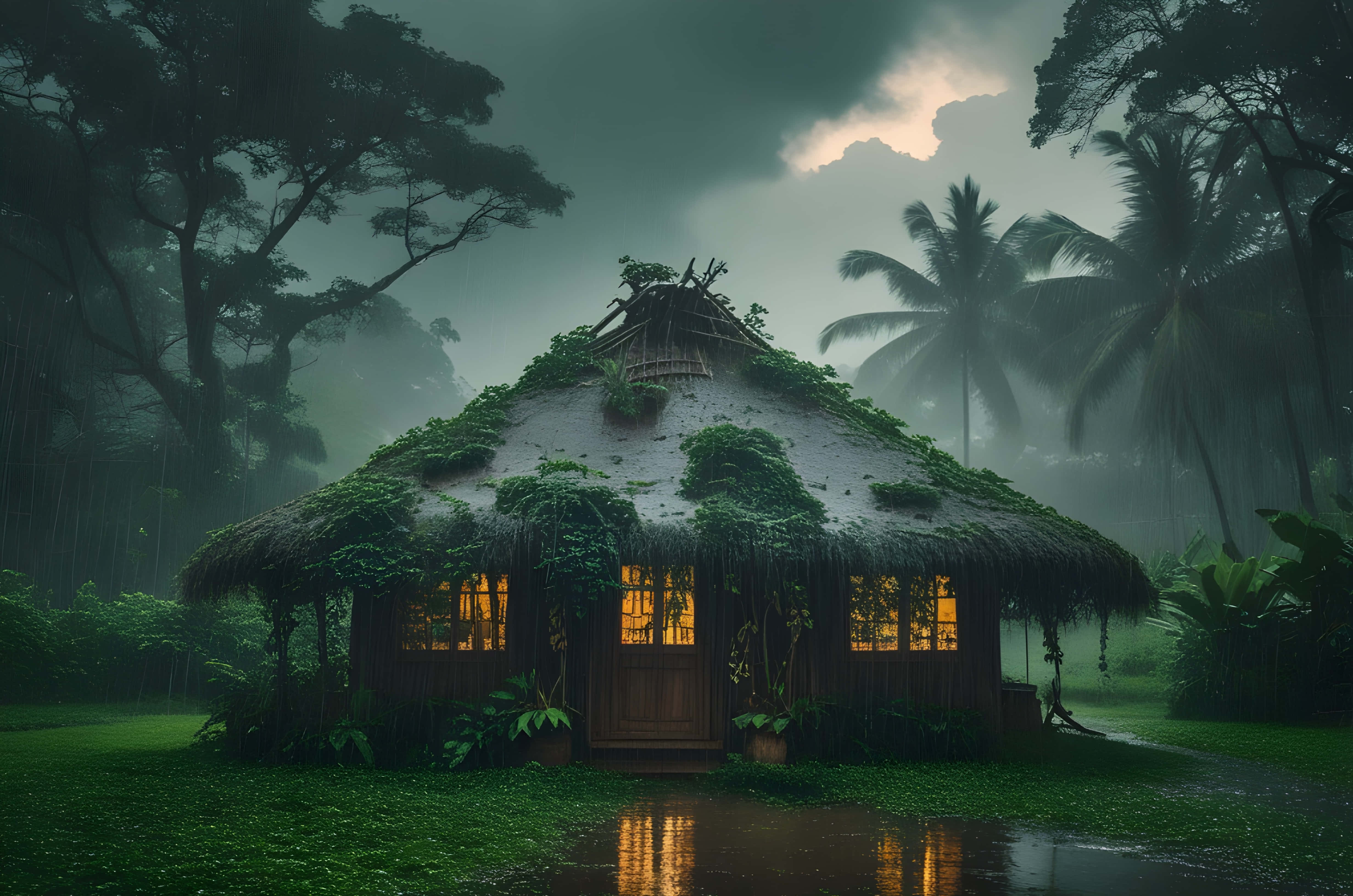 雨中温馨小屋 壁纸