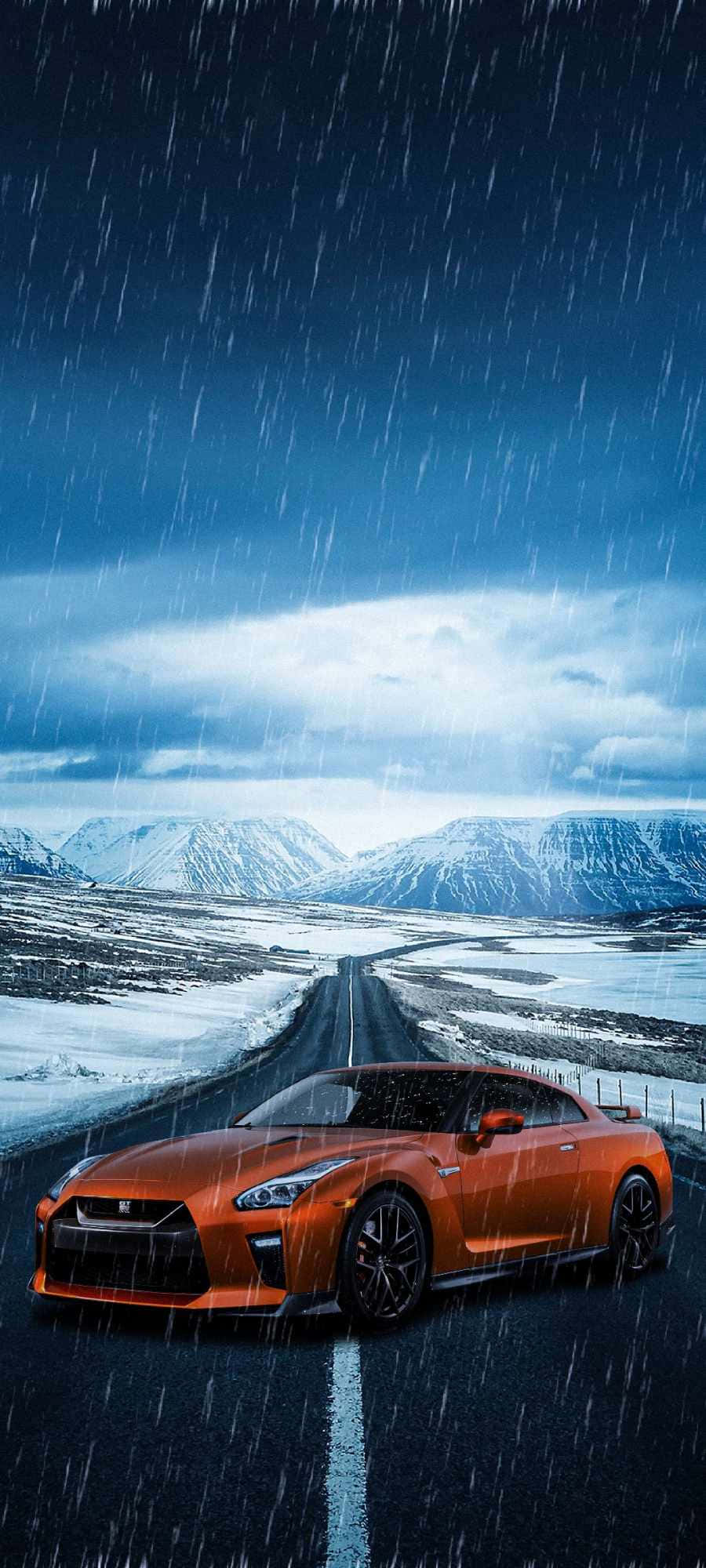 雨中公路上的跑车 壁纸