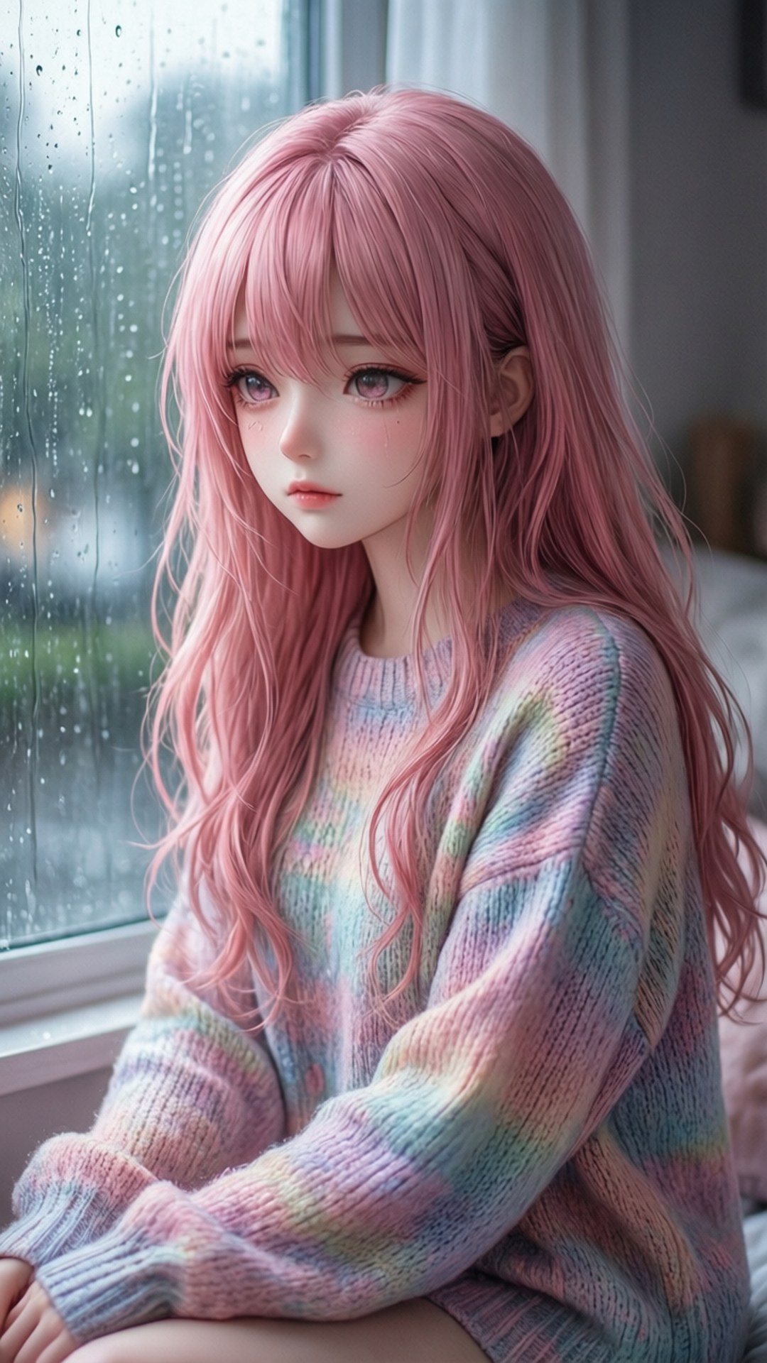 雨天动漫女孩 壁纸