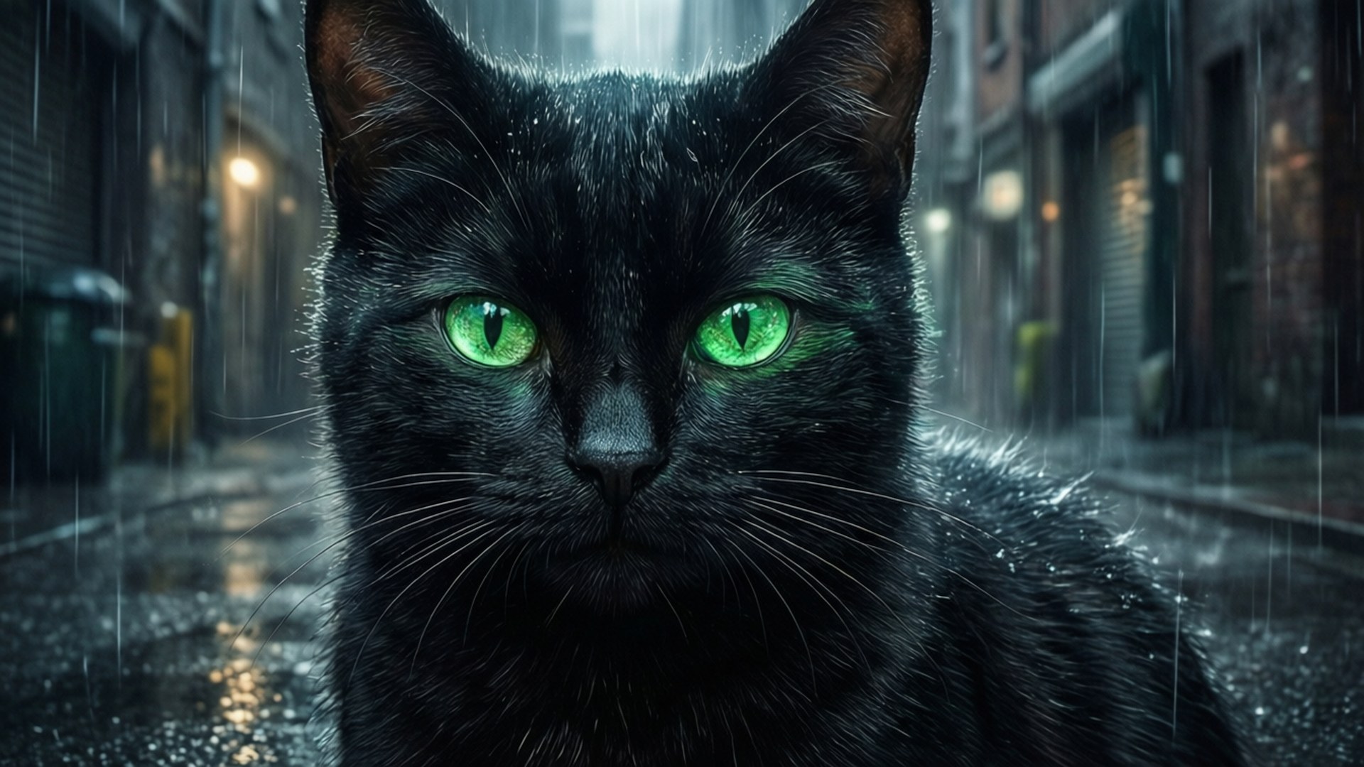 雨巷夜猫 壁纸