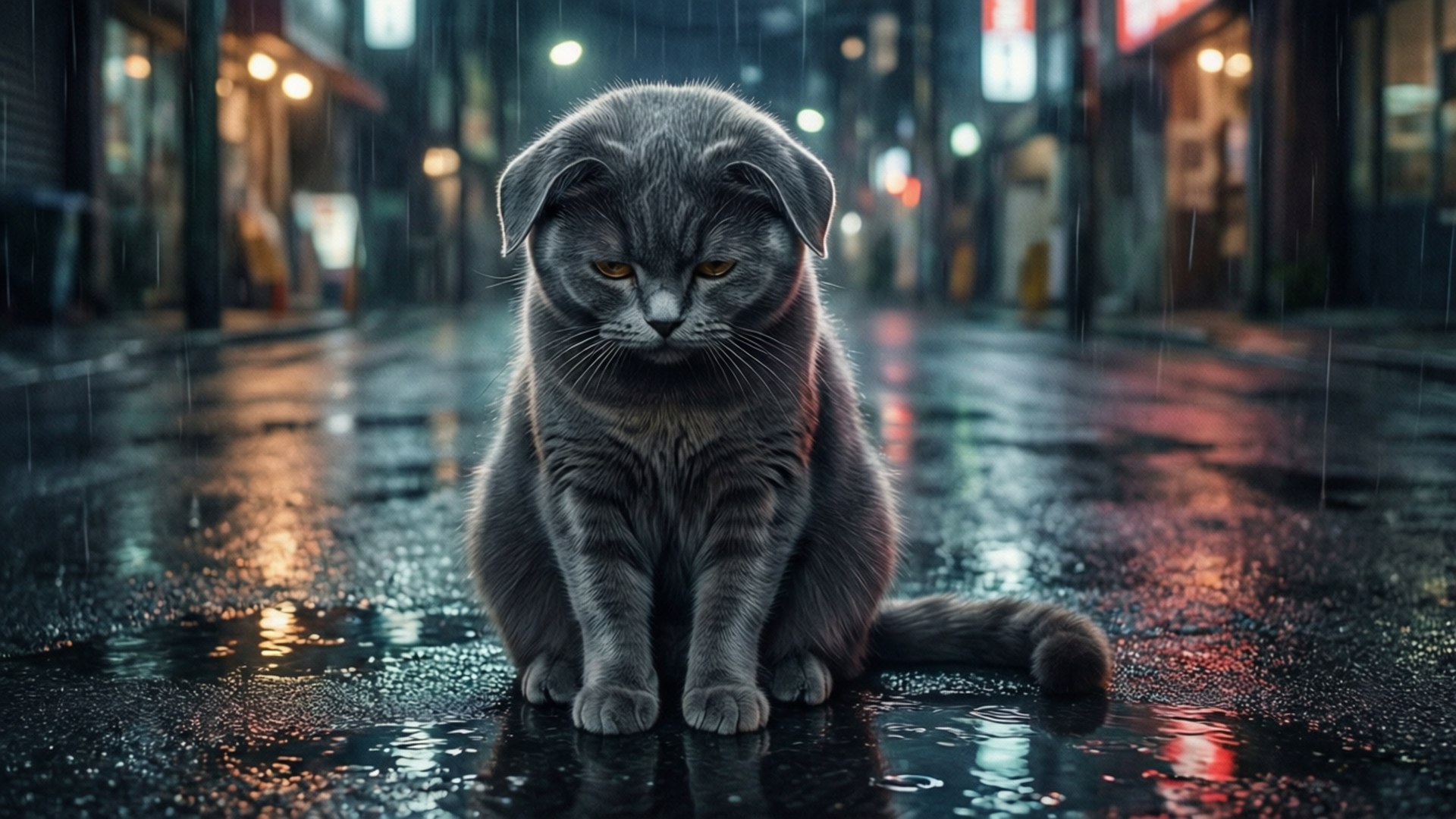 雨巷猫影 壁纸