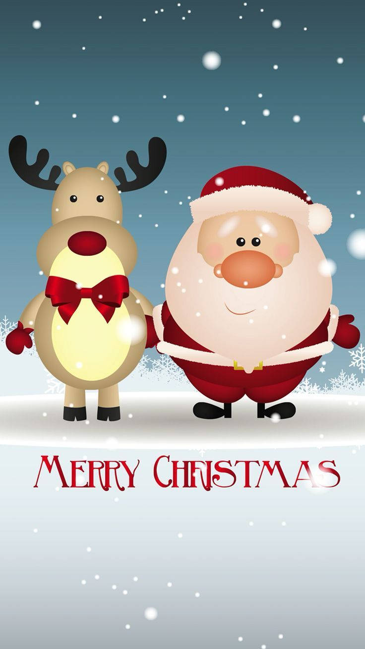 雪中圣诞老人与驯鹿 Merry Christmas iPhone壁纸 壁纸