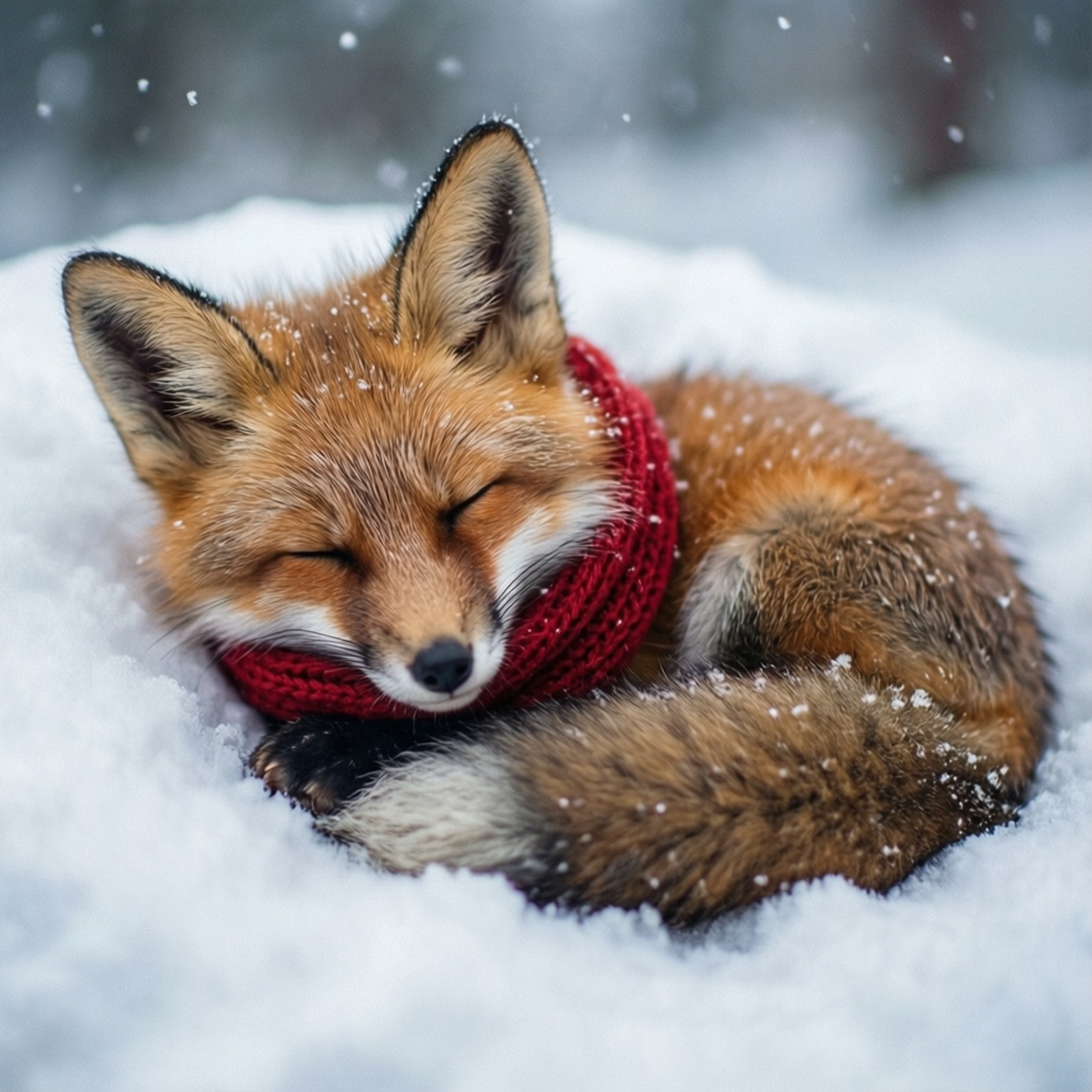 雪中沉睡的狐狸 壁纸