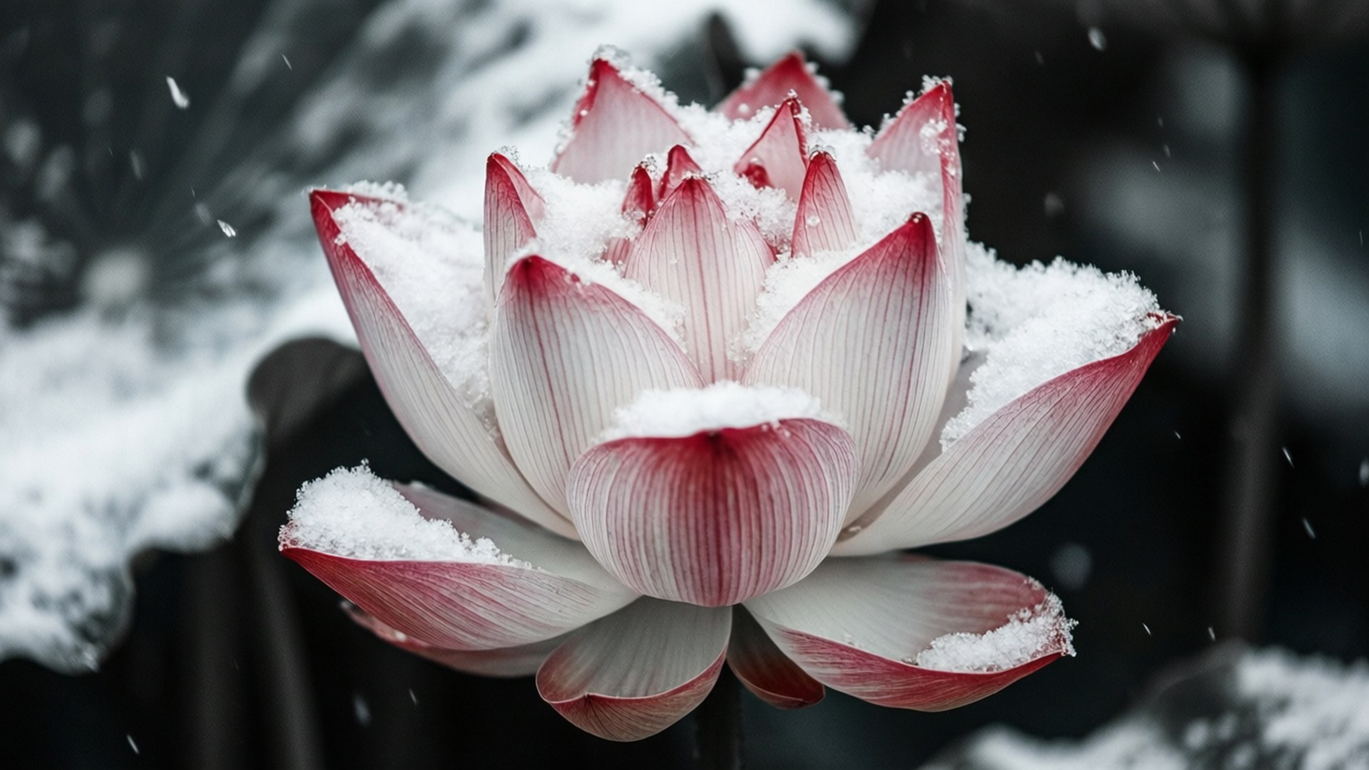 雪中白莲 壁纸