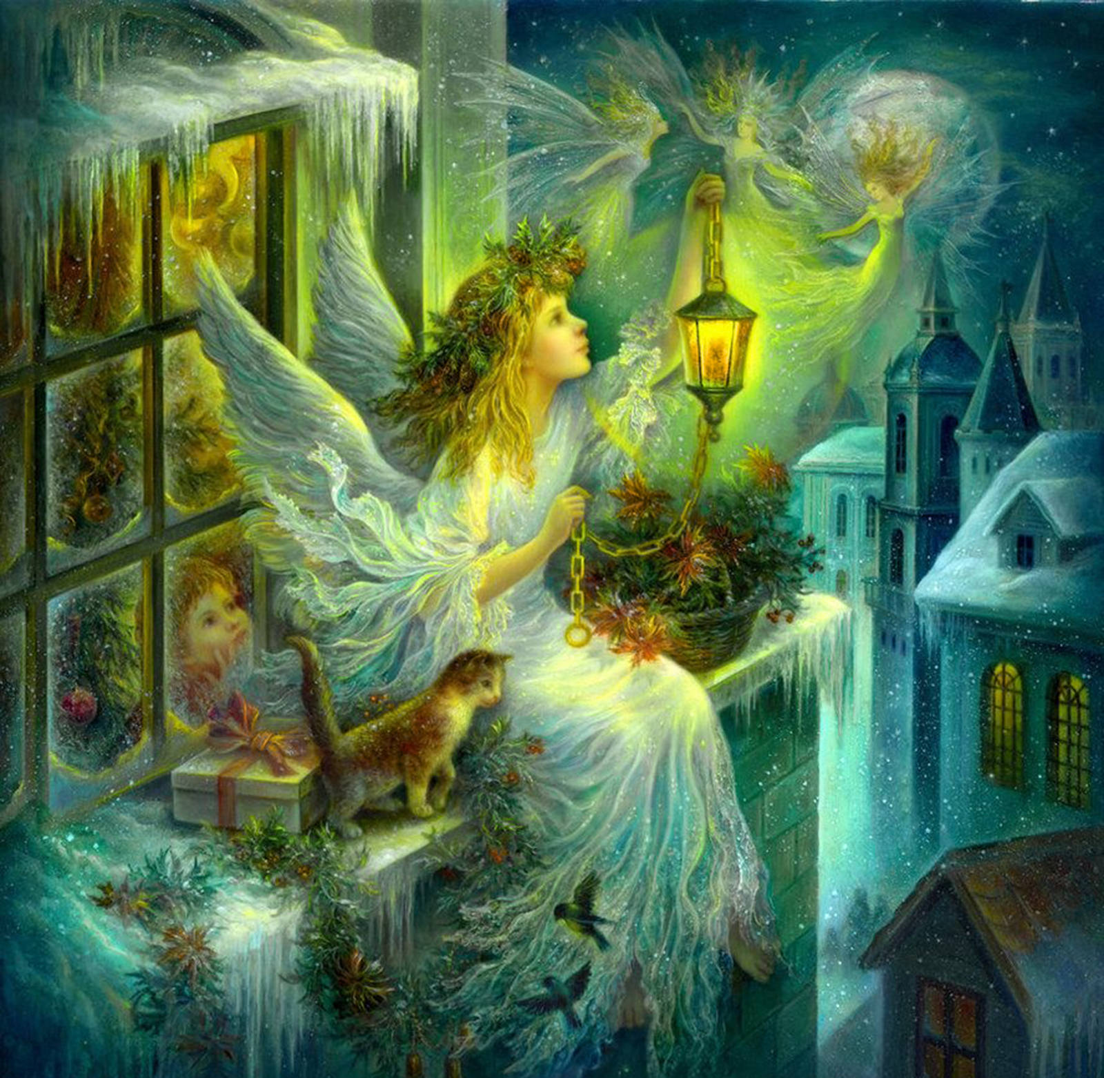 雪夜圣诞天使 壁纸